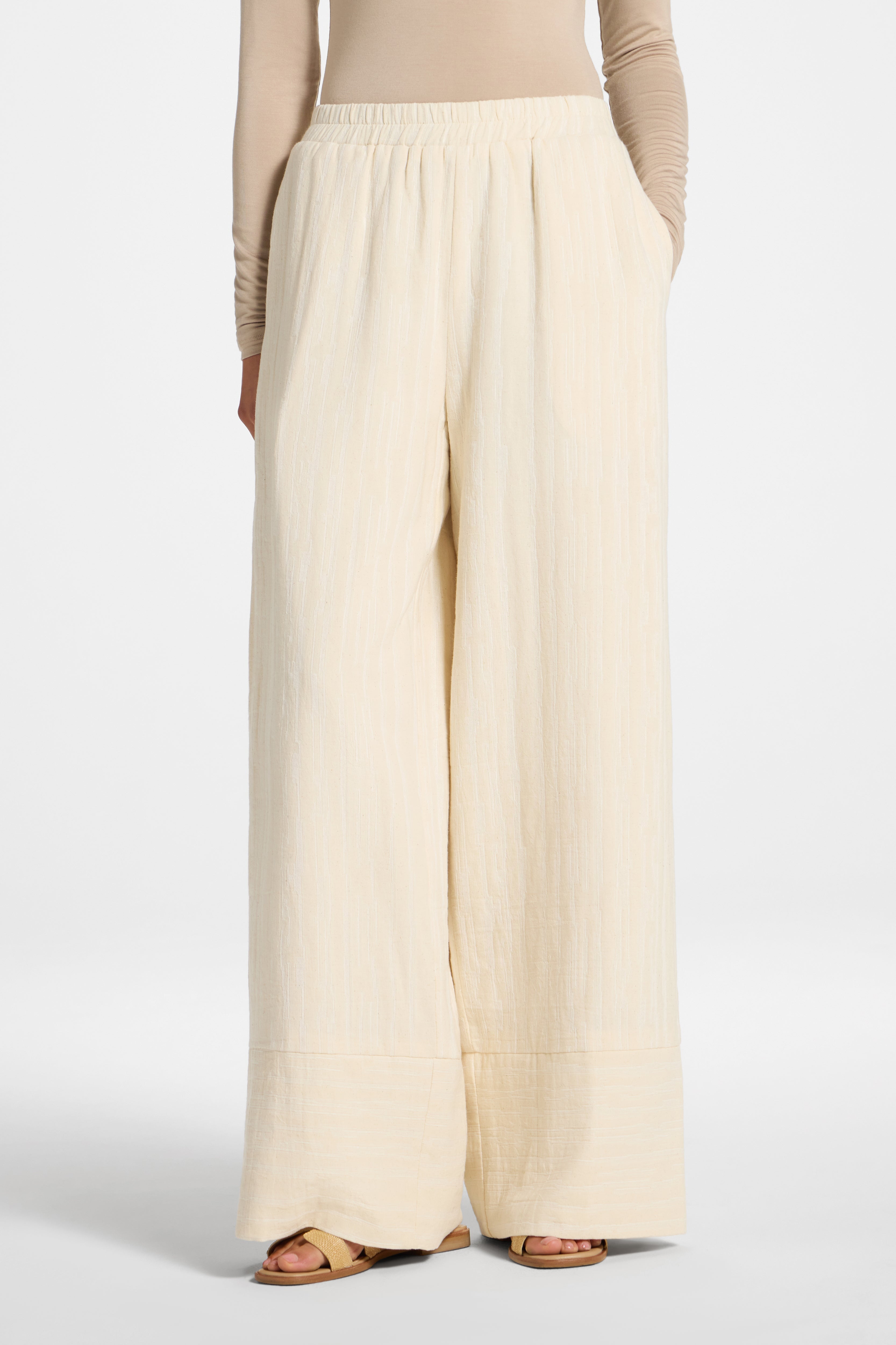 Linen Wide Leg Pants - Natural Abayas Veiled 