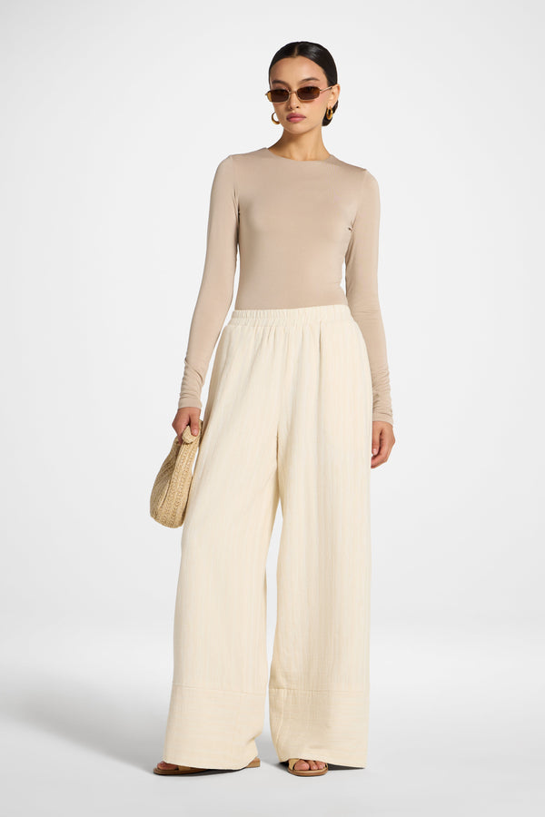 Linen Wide Leg Pants - Natural Abayas Veiled 