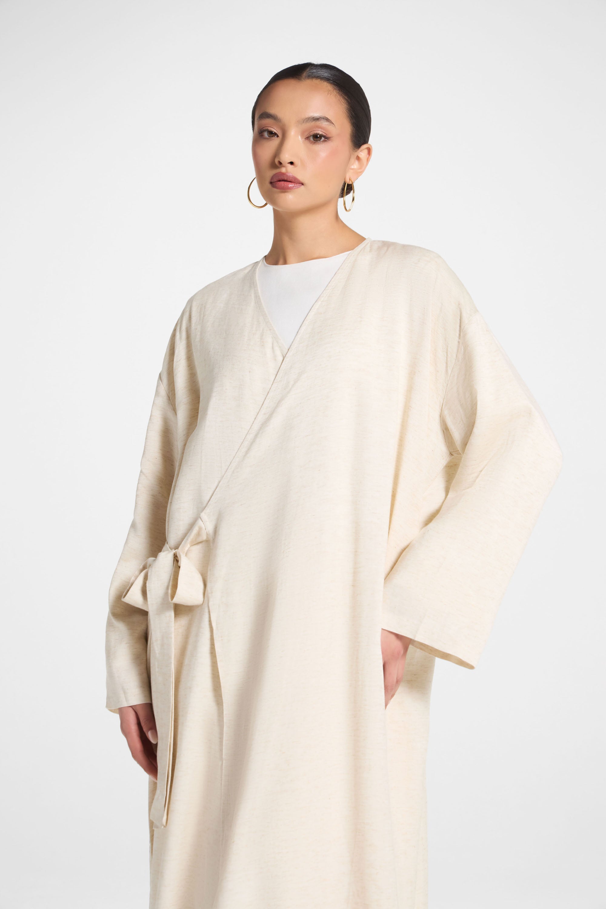 Linen Wrap Abaya Dress - Heather Beige Abayas Veiled 