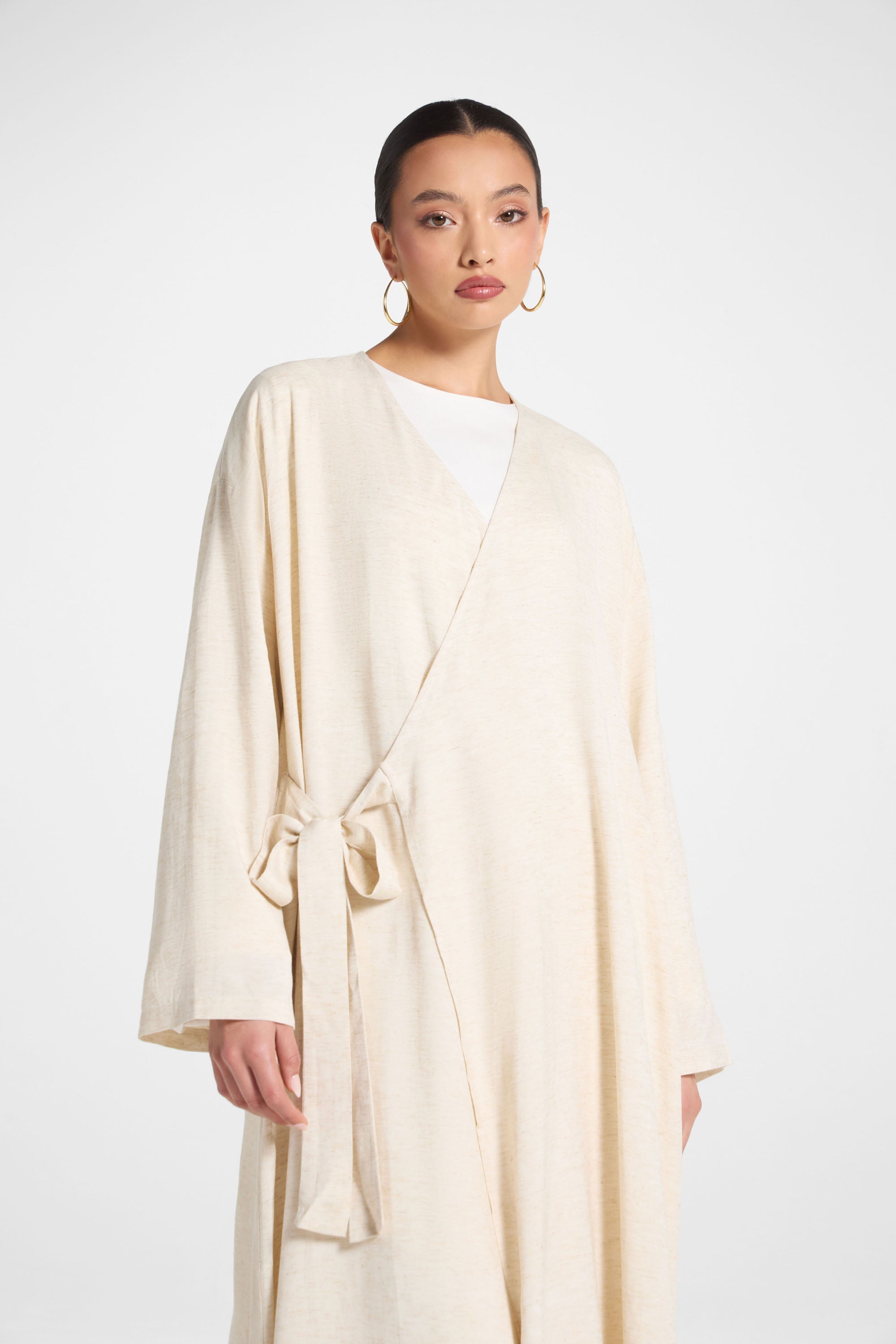 Linen Wrap Abaya Dress - Heather Beige Abayas Veiled 