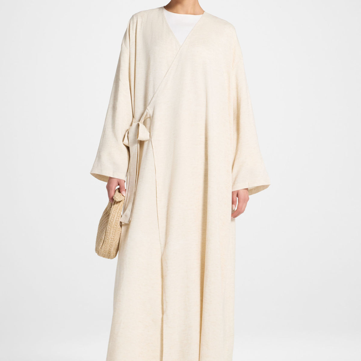 Linen Wrap Abaya Dress - Heather Beige M / 56" Linen Wrap Abaya Dress - Heather Beige M / 56"