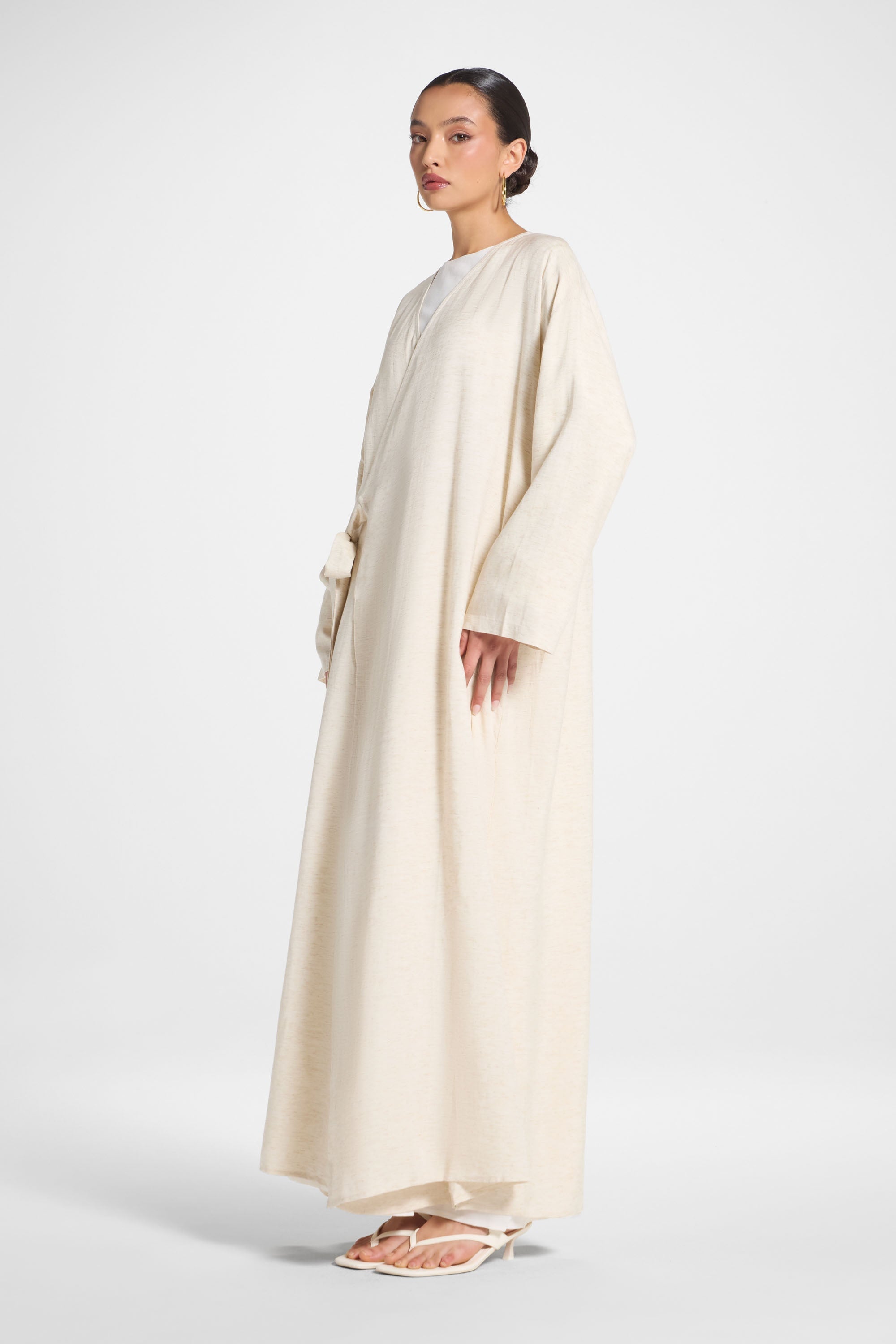 Linen Wrap Abaya Dress - Heather Beige Abayas Veiled 