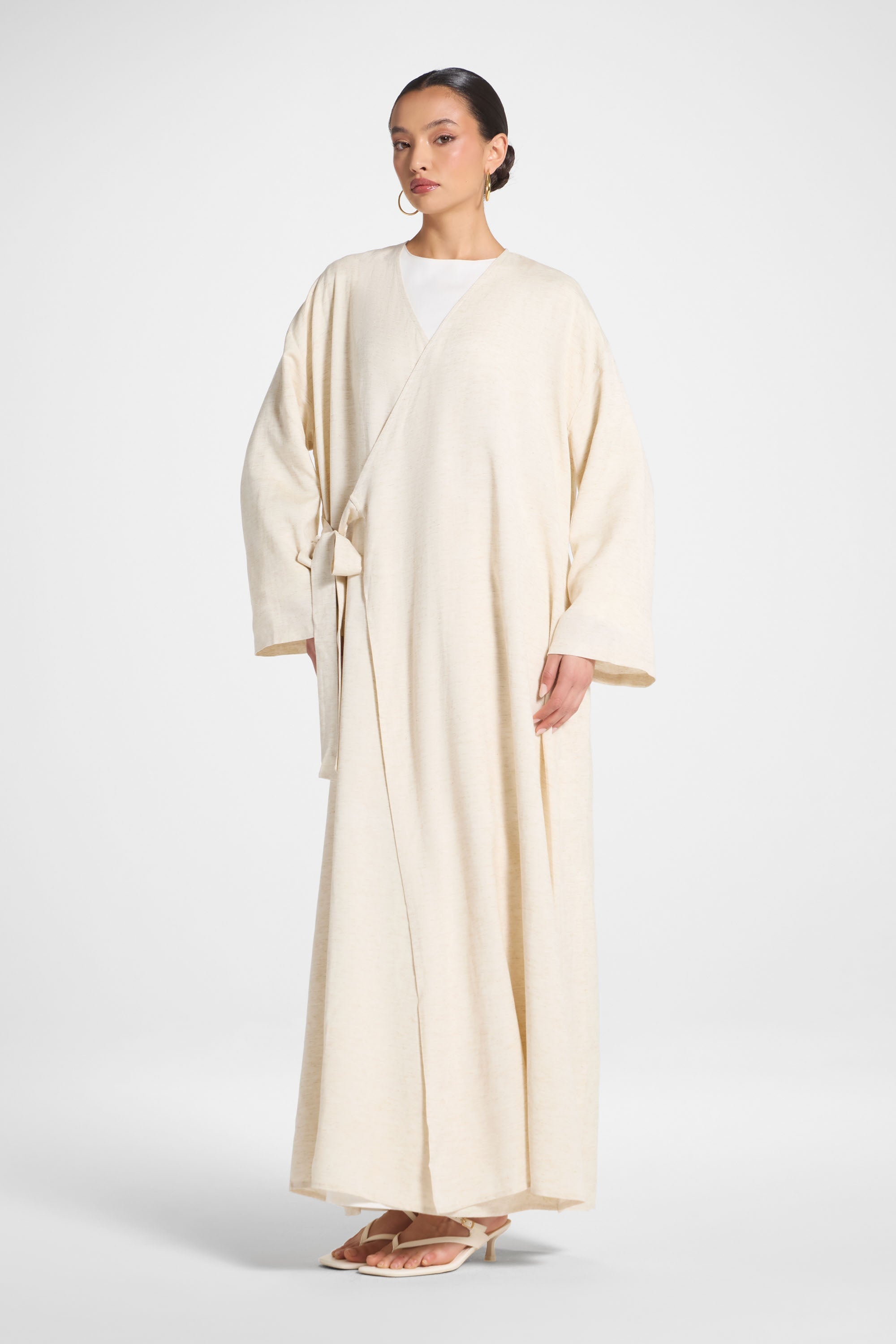 Linen Wrap Abaya Dress - Heather Beige Abayas Veiled 