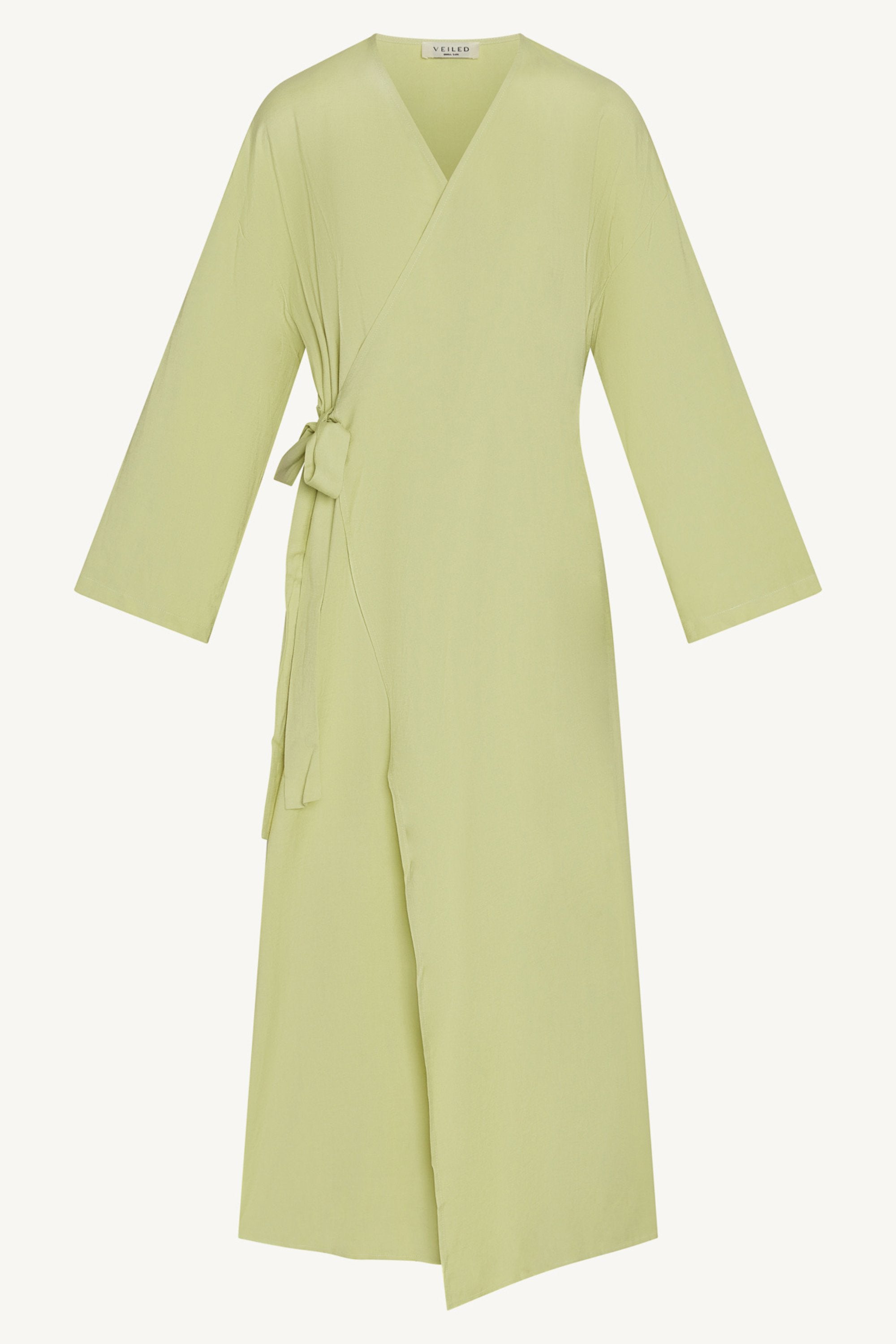 Linen Wrap Abaya Dress - Soft Lime Abayas Veiled 