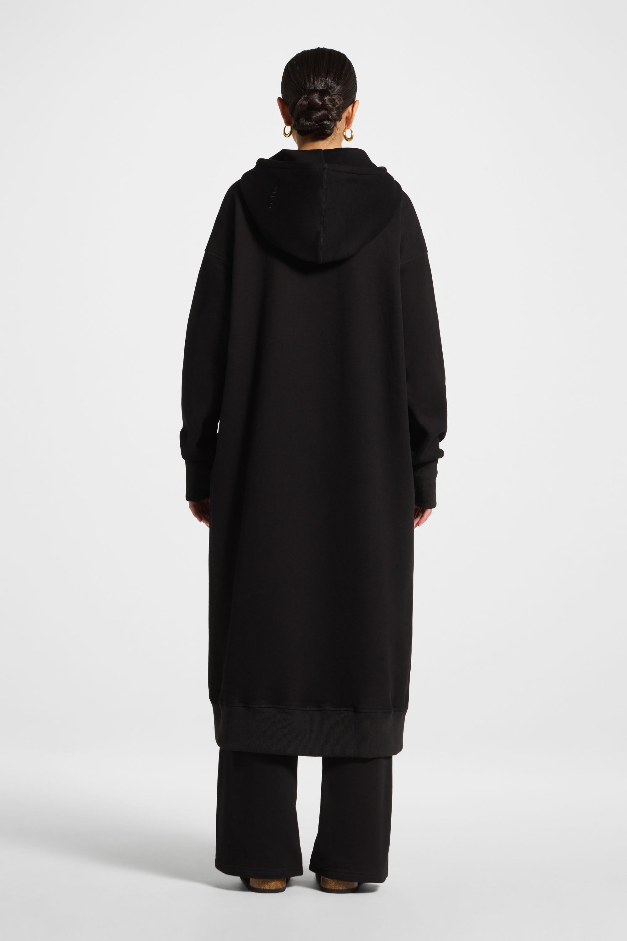 Longline Hooded Zip Sweatshirt - Black Abayas Veiled 