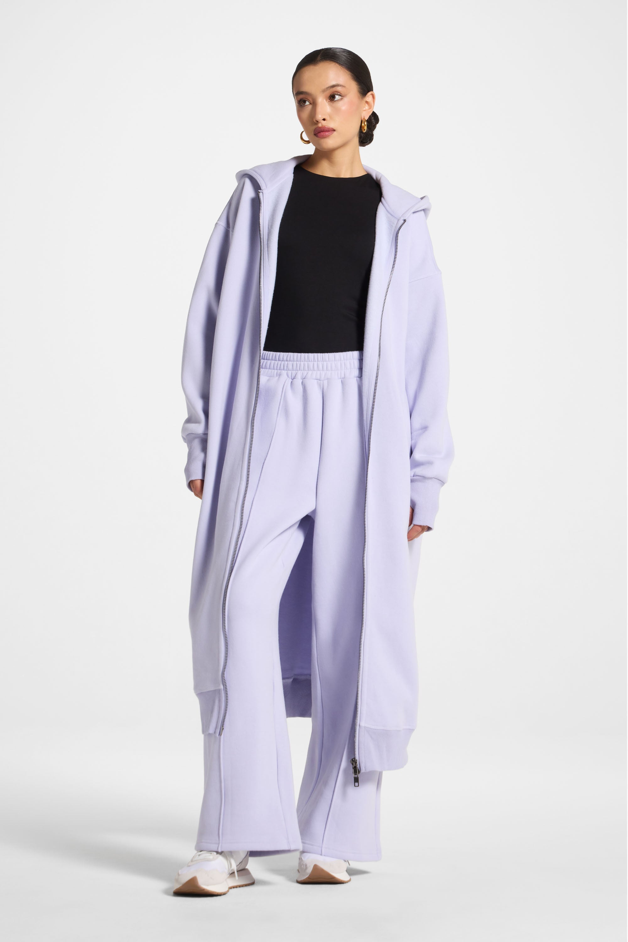 Longline Hooded Zip Sweatshirt - Lavender Abayas Veiled 