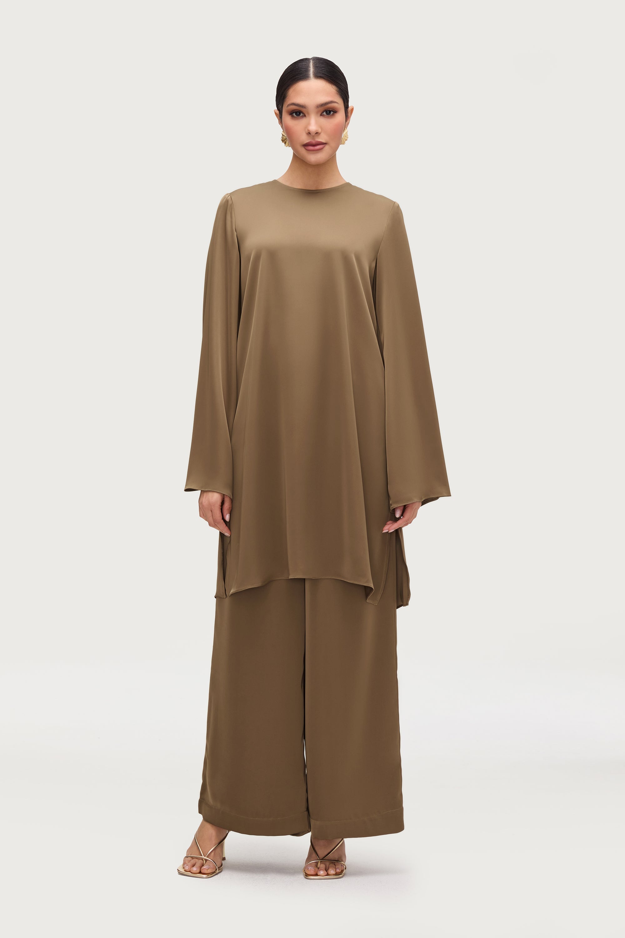 Longline Side Slit Satin Tunic - Desert Palm Dresses Veiled 