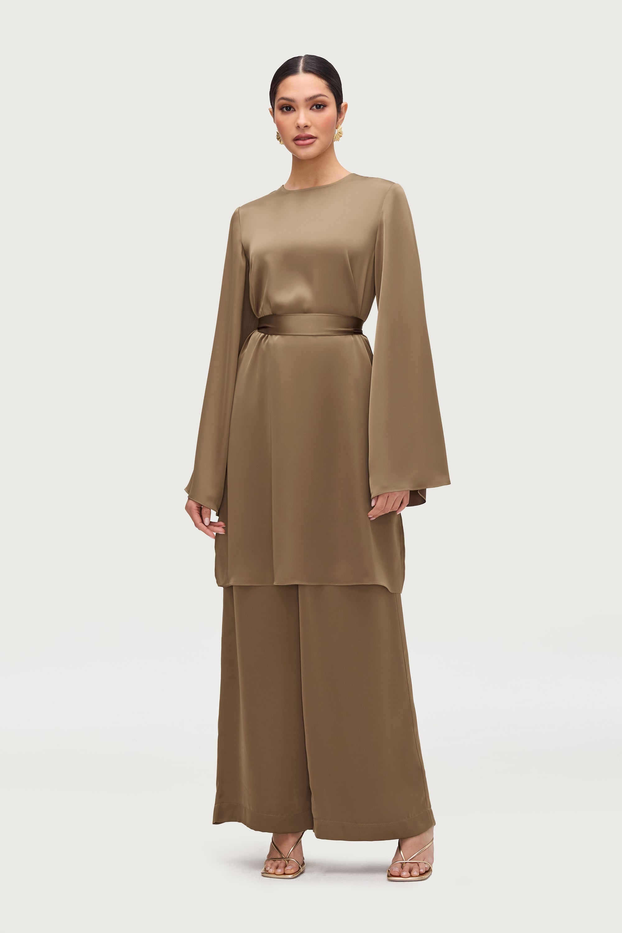 Longline Side Slit Satin Tunic - Desert Palm Dresses Veiled 