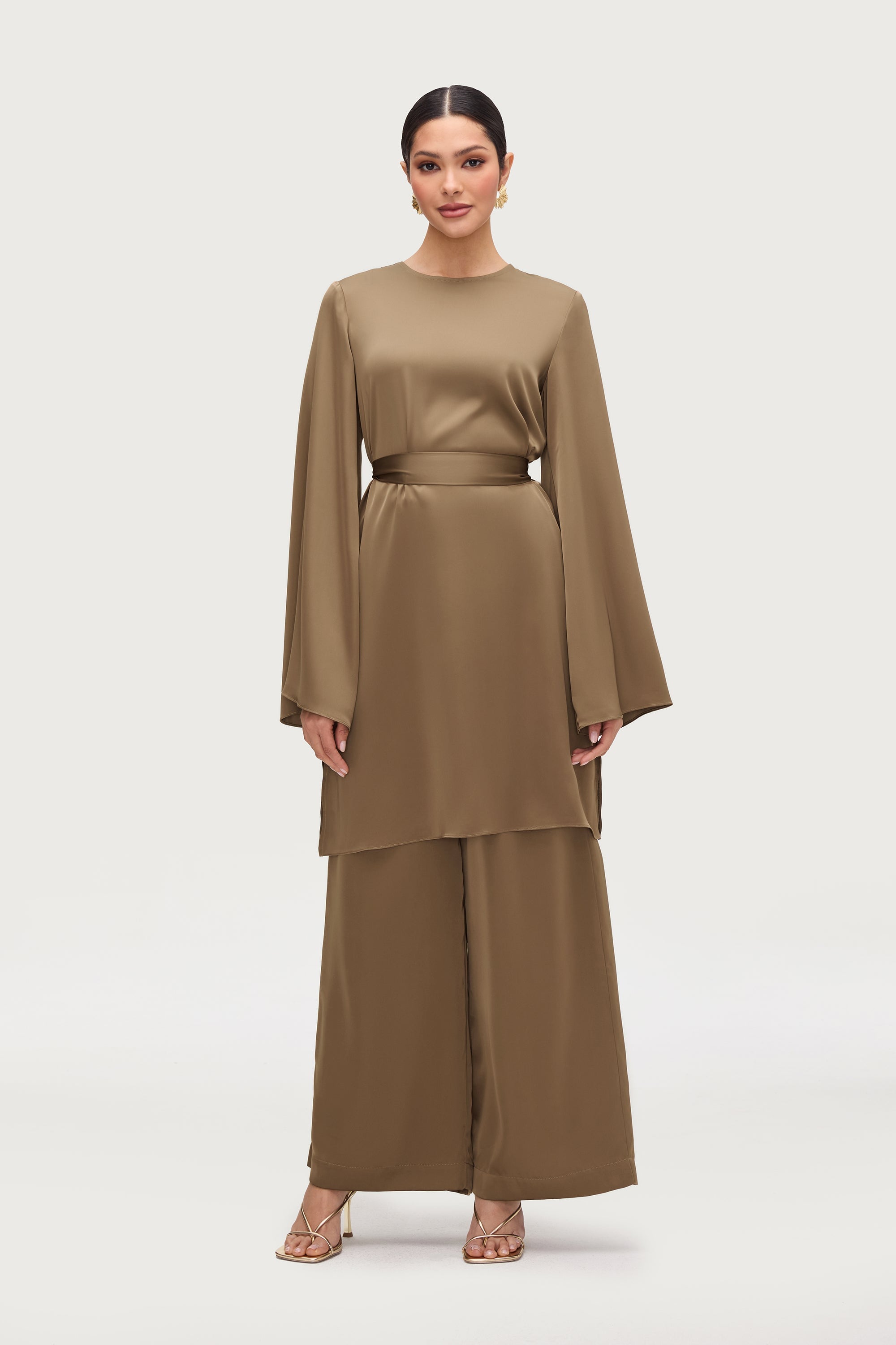 Longline Side Slit Satin Tunic - Desert Palm Dresses Veiled 