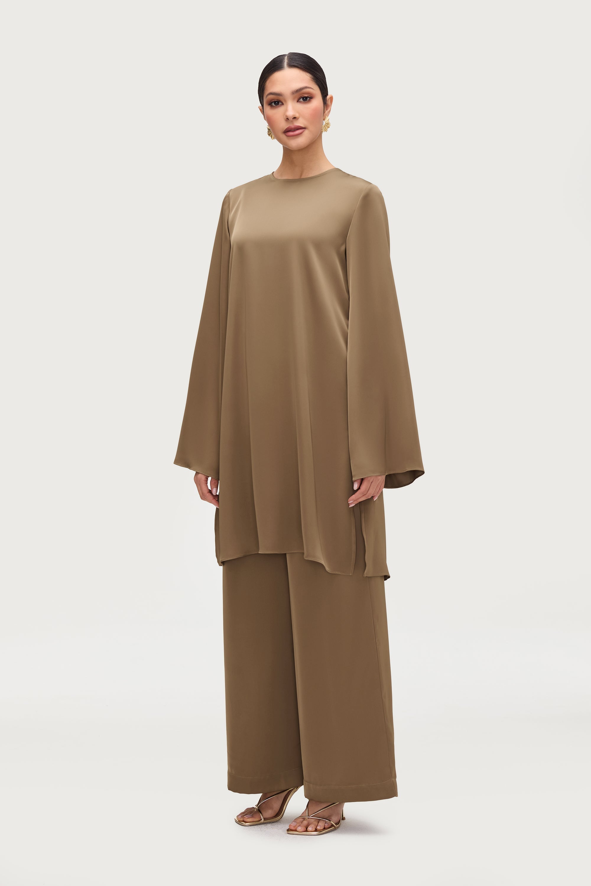 Longline Side Slit Satin Tunic - Desert Palm Dresses Veiled 