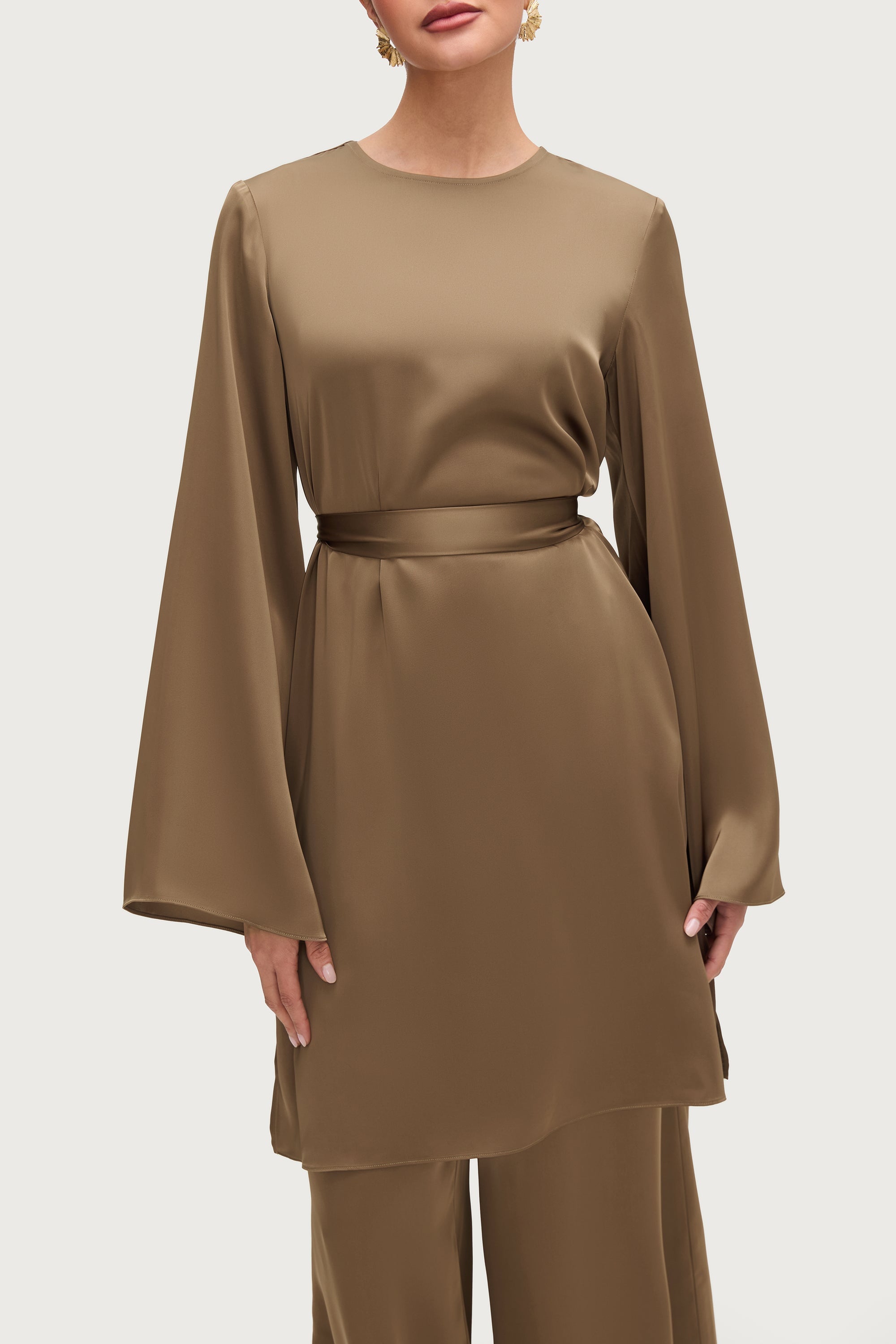 Longline Side Slit Satin Tunic - Desert Palm Dresses Veiled 