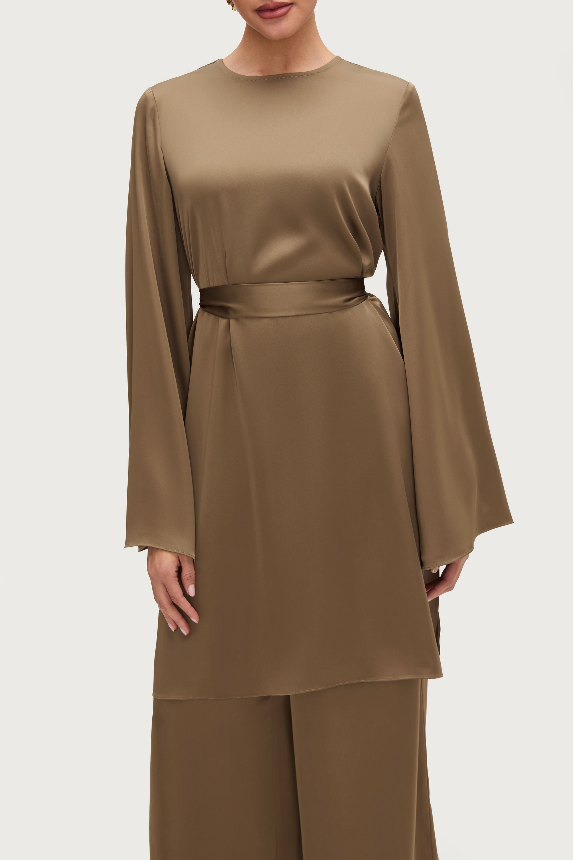 Longline Side Slit Satin Tunic - Desert Palm Dresses Veiled 