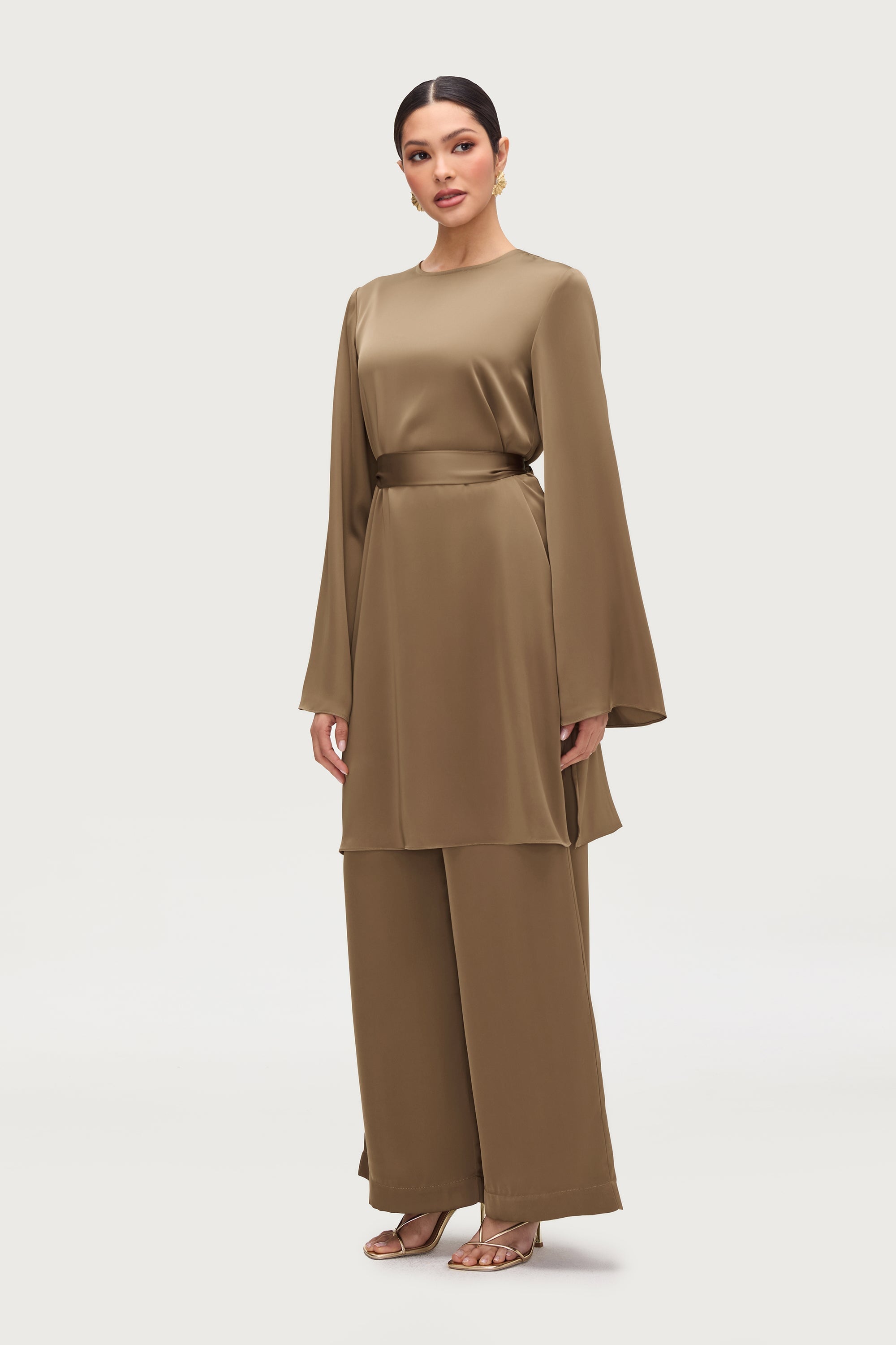 Longline Side Slit Satin Tunic - Desert Palm Dresses Veiled 