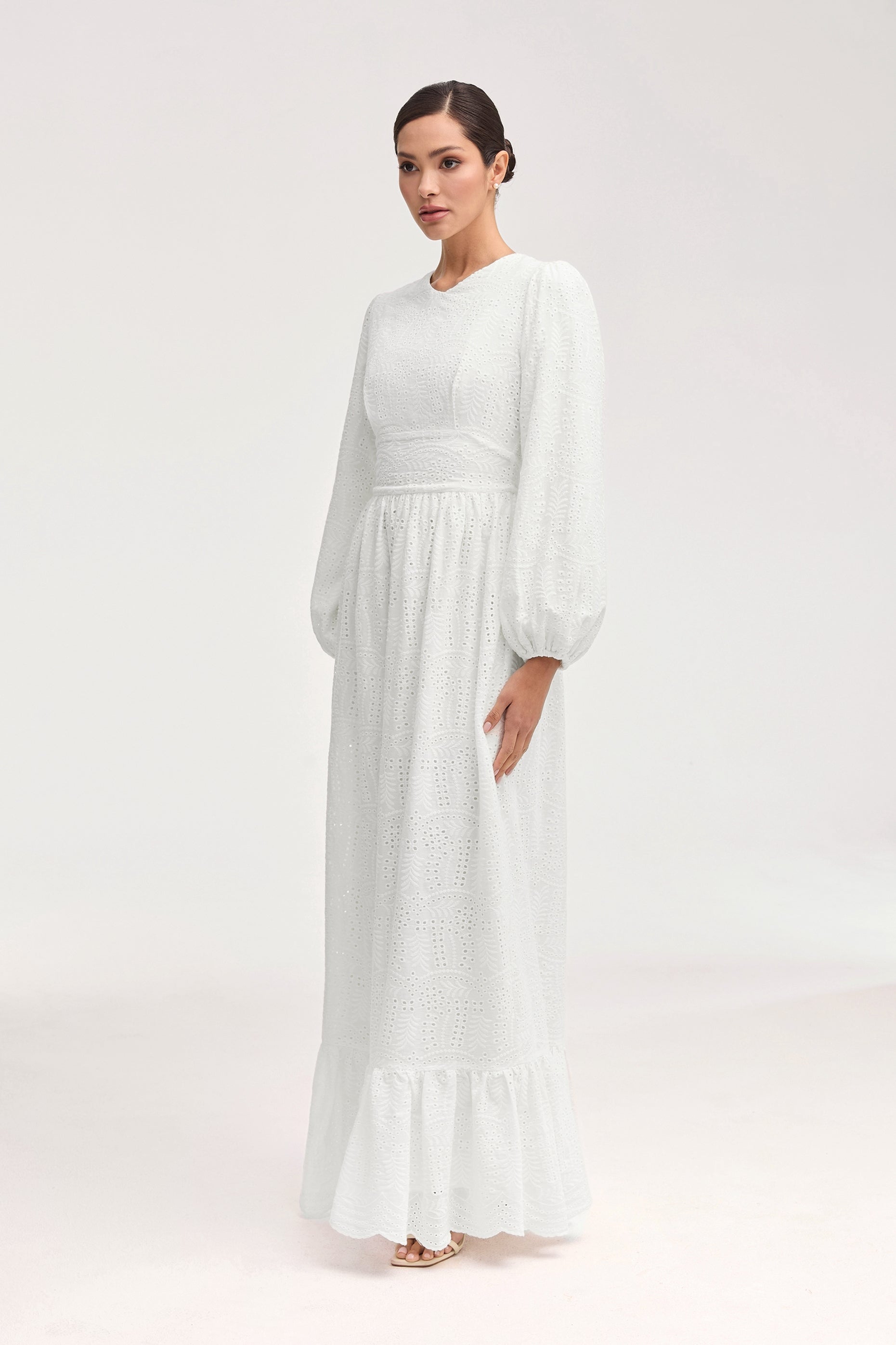Luciana White Eyelet Maxi Dress Clothing Veiled 