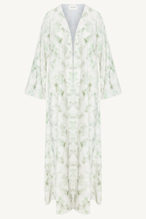 Lujain Printed Open Abaya - Sage Watercolor Dresses Veiled 
