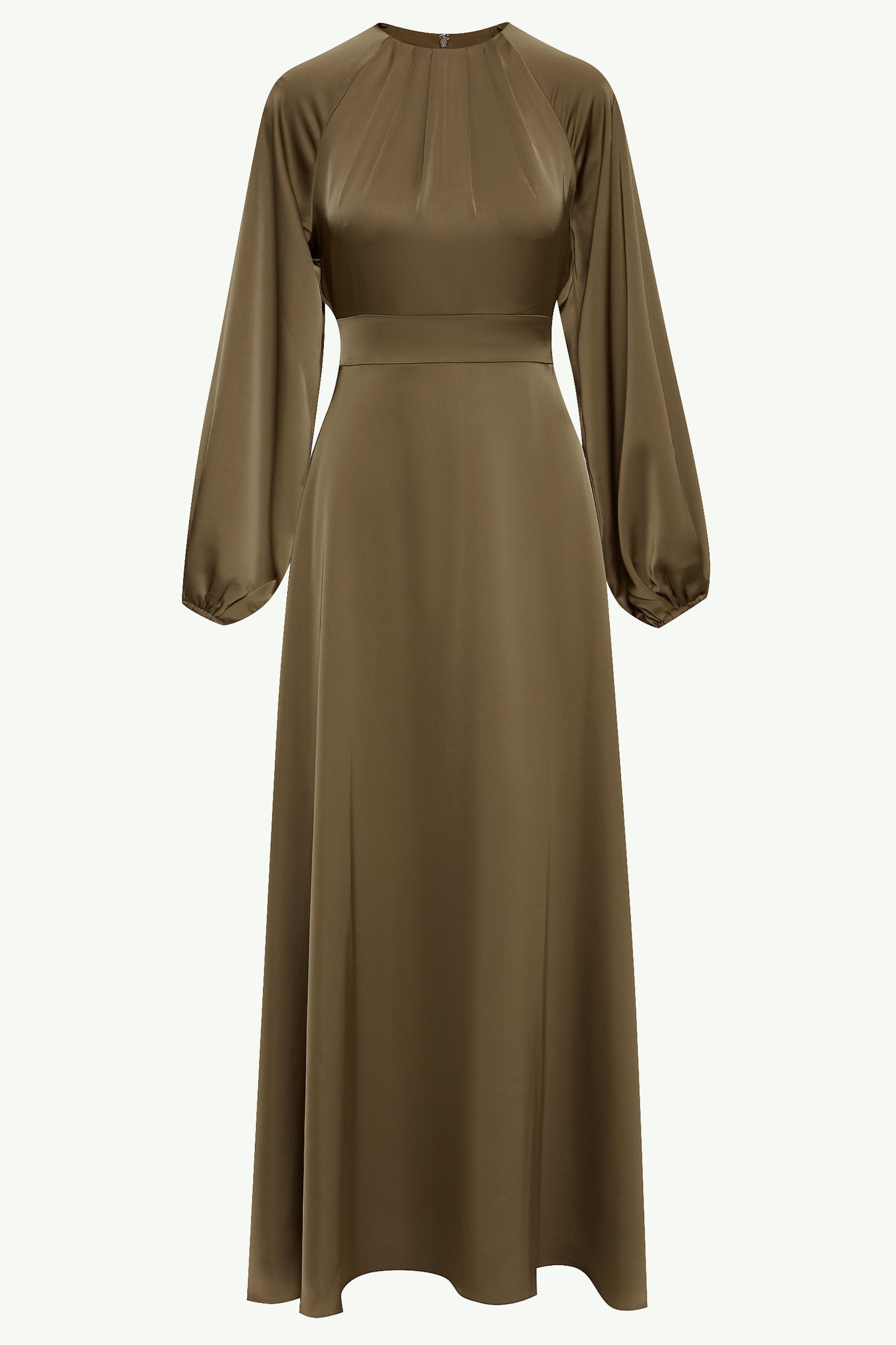 Luna Satin Balloon Sleeve Maxi Dress - Olive Clothing Veiled 