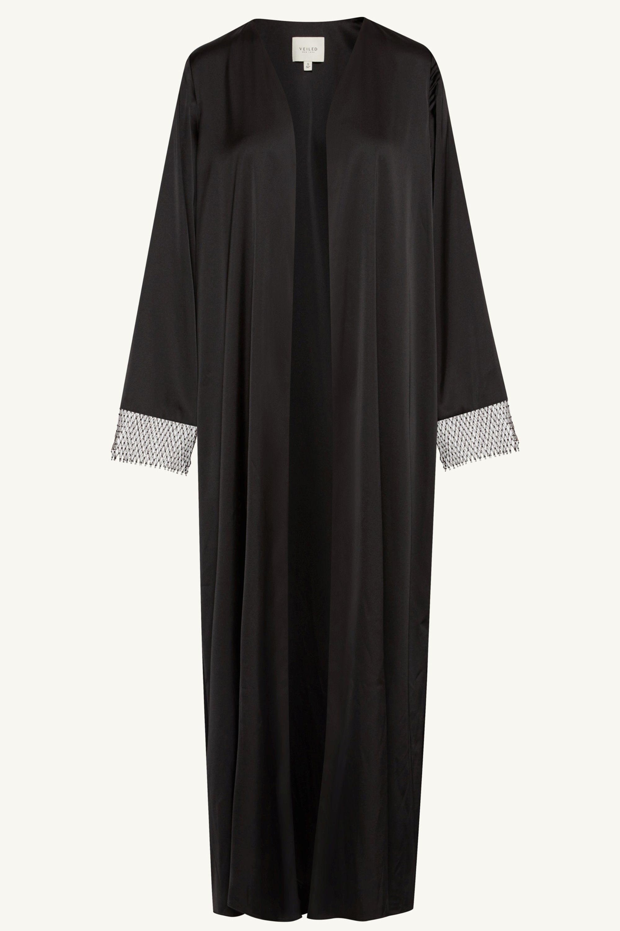 Lyana Crystal Mesh Satin Abaya - Black Clothing Veiled 