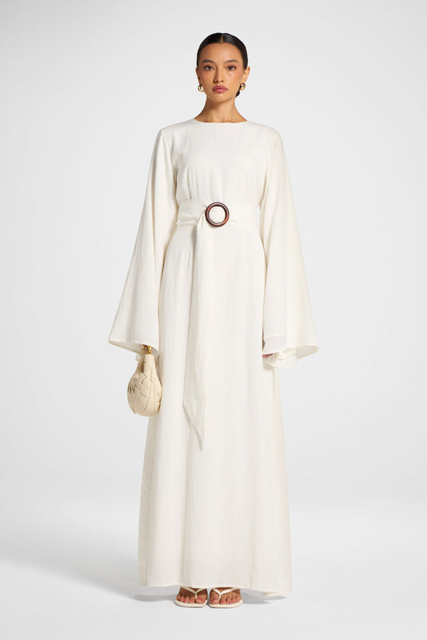 Lyocell Linen Maxi Dress - Heathered White Dress Veiled 