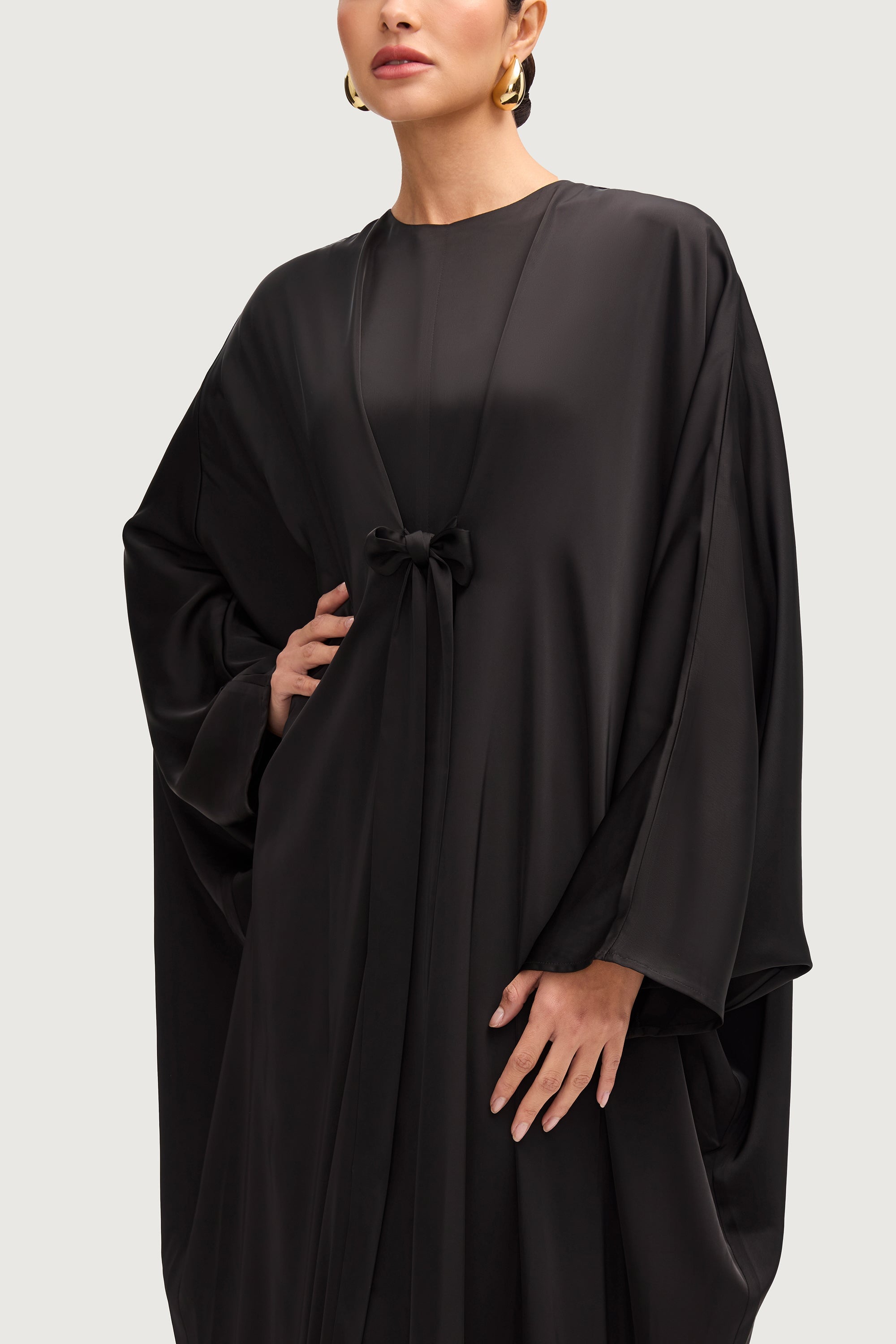 Maha Tie Front Kaftan - Black Abayas Veiled 