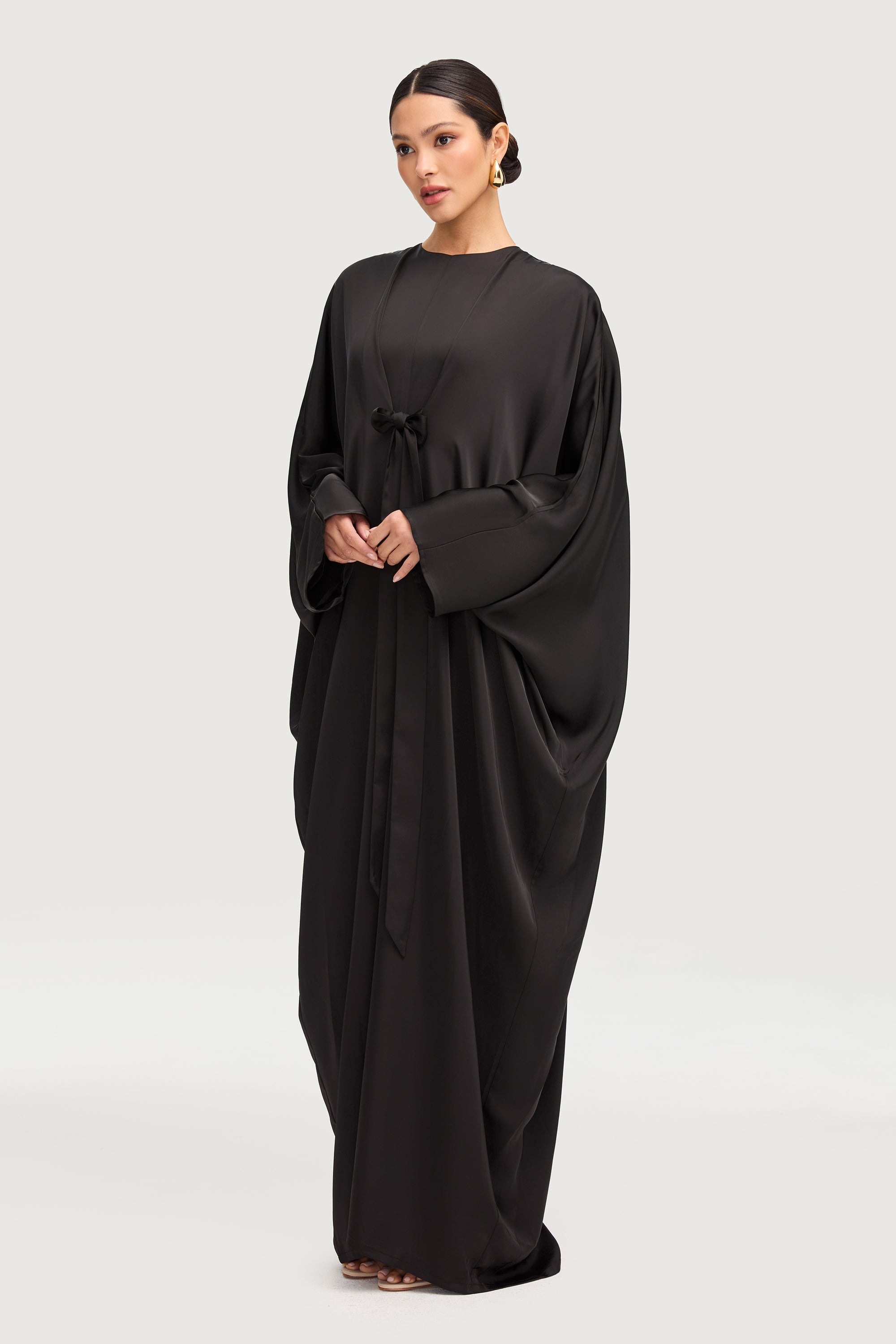 Maha Tie Front Kaftan - Black Abayas Veiled 