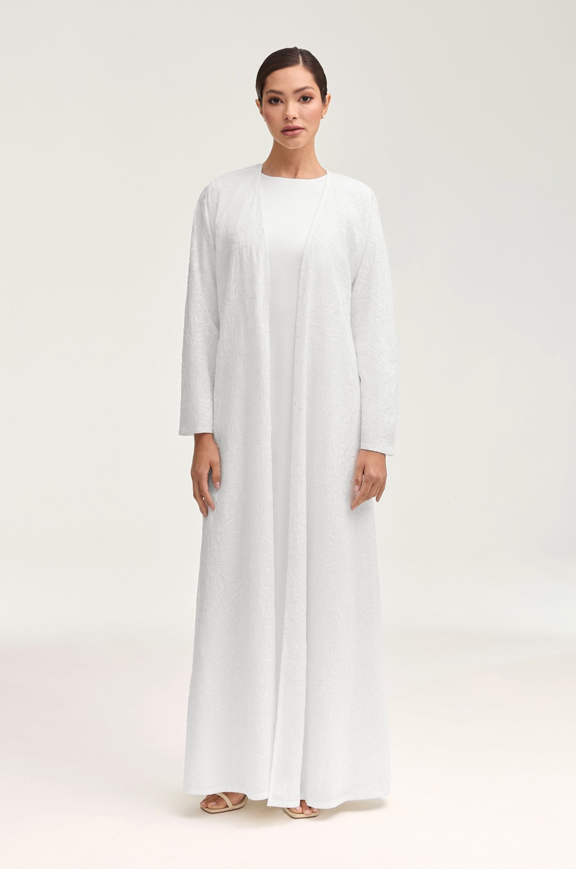 Malak Embroidered Open Abaya - White Clothing epschoolboard 