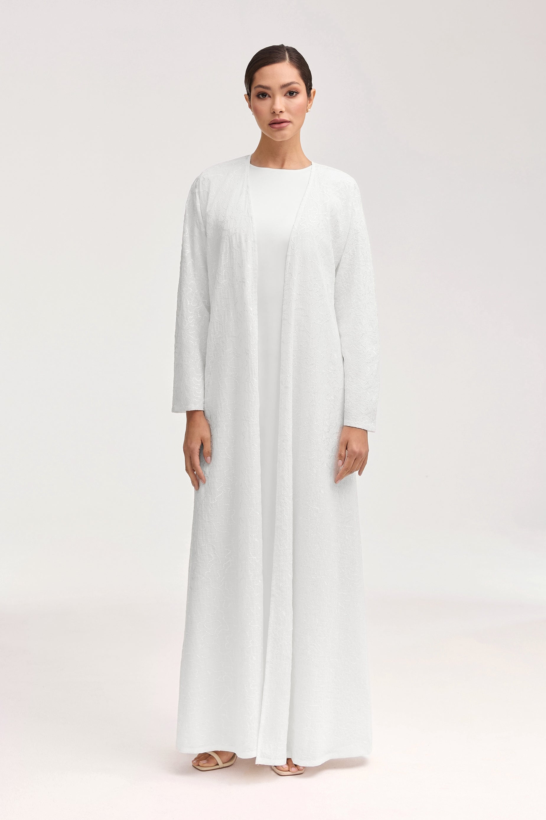 Malak Embroidered Open Abaya - White Clothing Veiled 