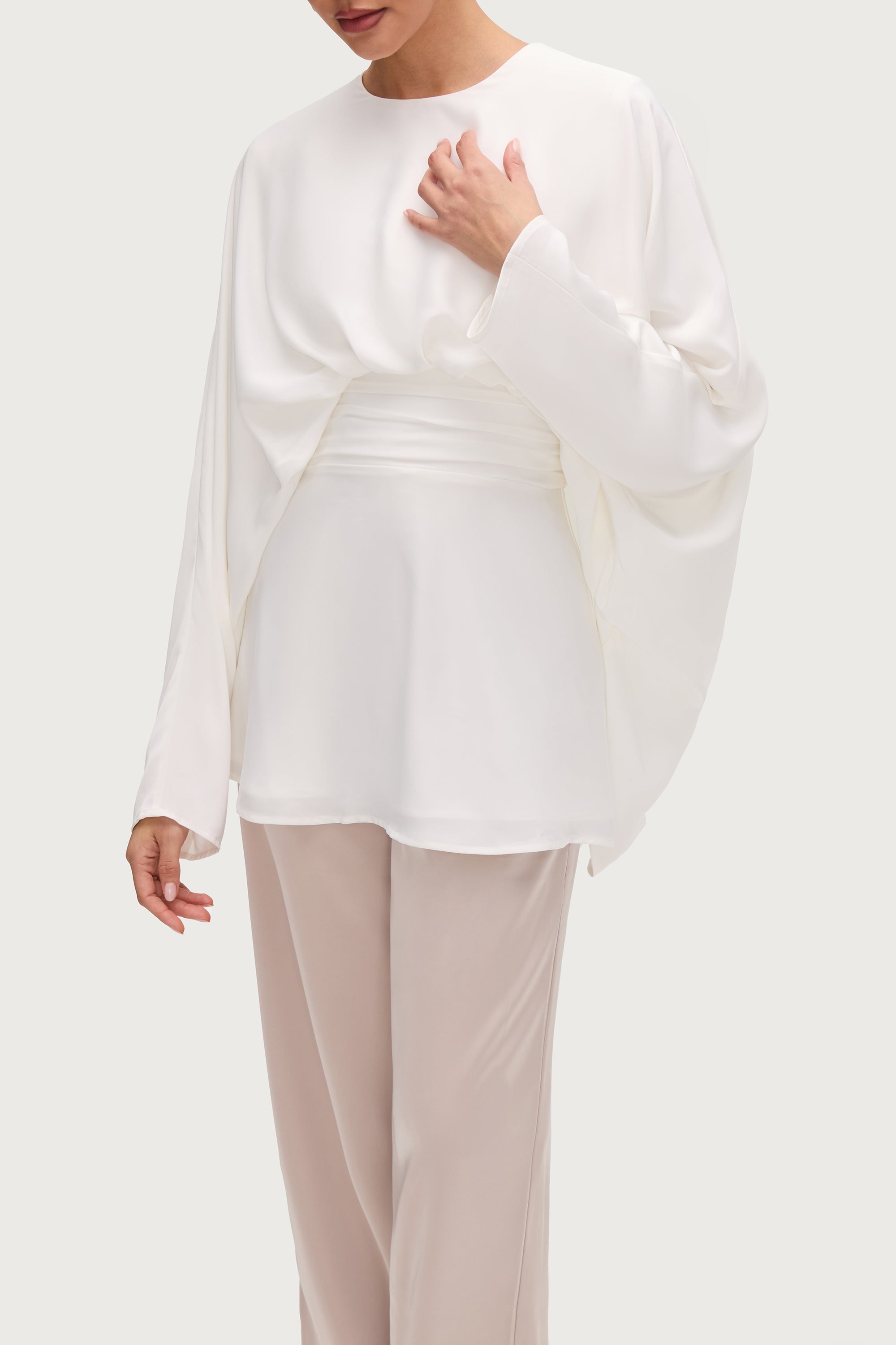 Maleeka Drape Top - White Tops Veiled Collection 