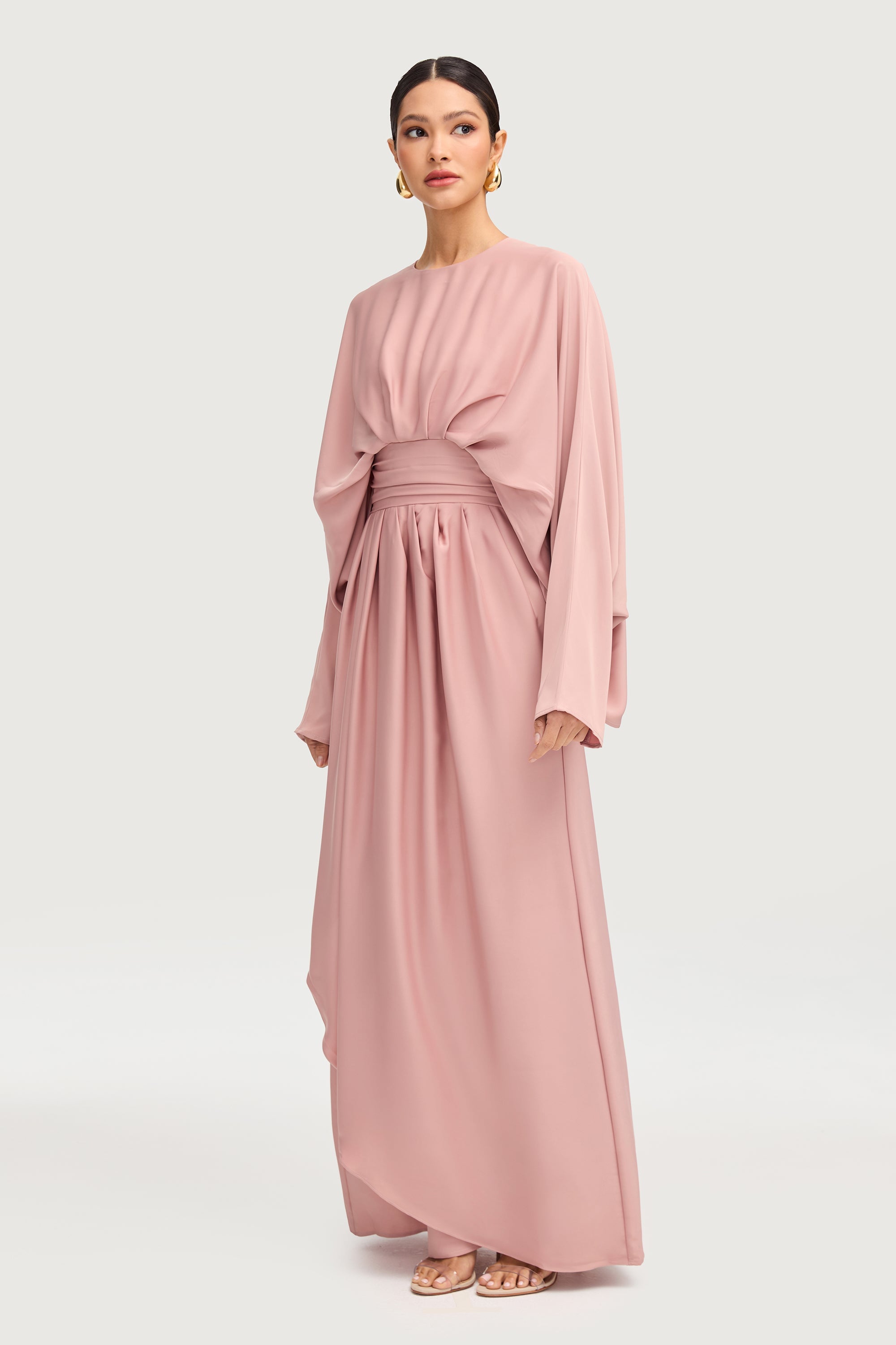 Maleeka Satin Drape Maxi Dress - Dusty Rose Dresses Veiled 