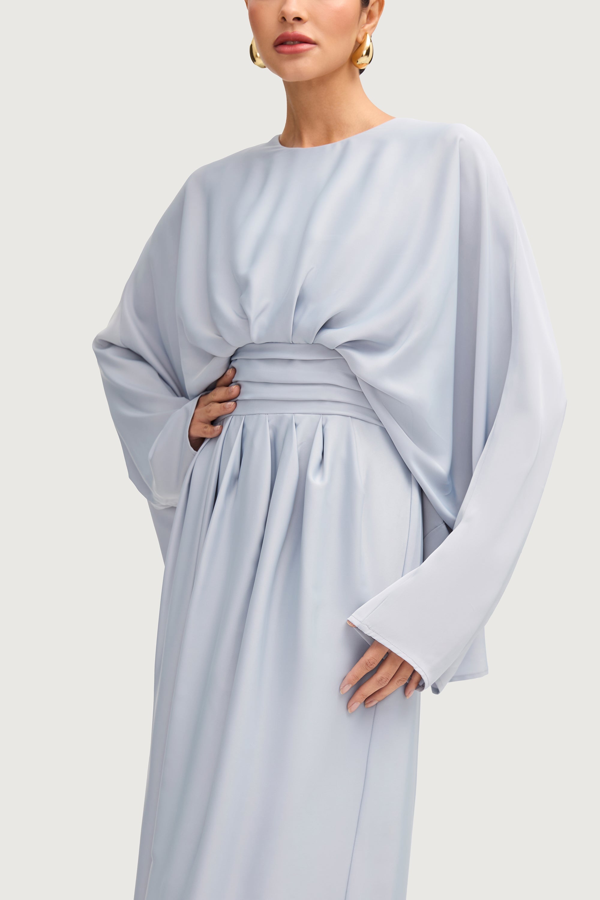 Maleeka Satin Drape Maxi Dress - Pastel Blue Dresses Veiled 