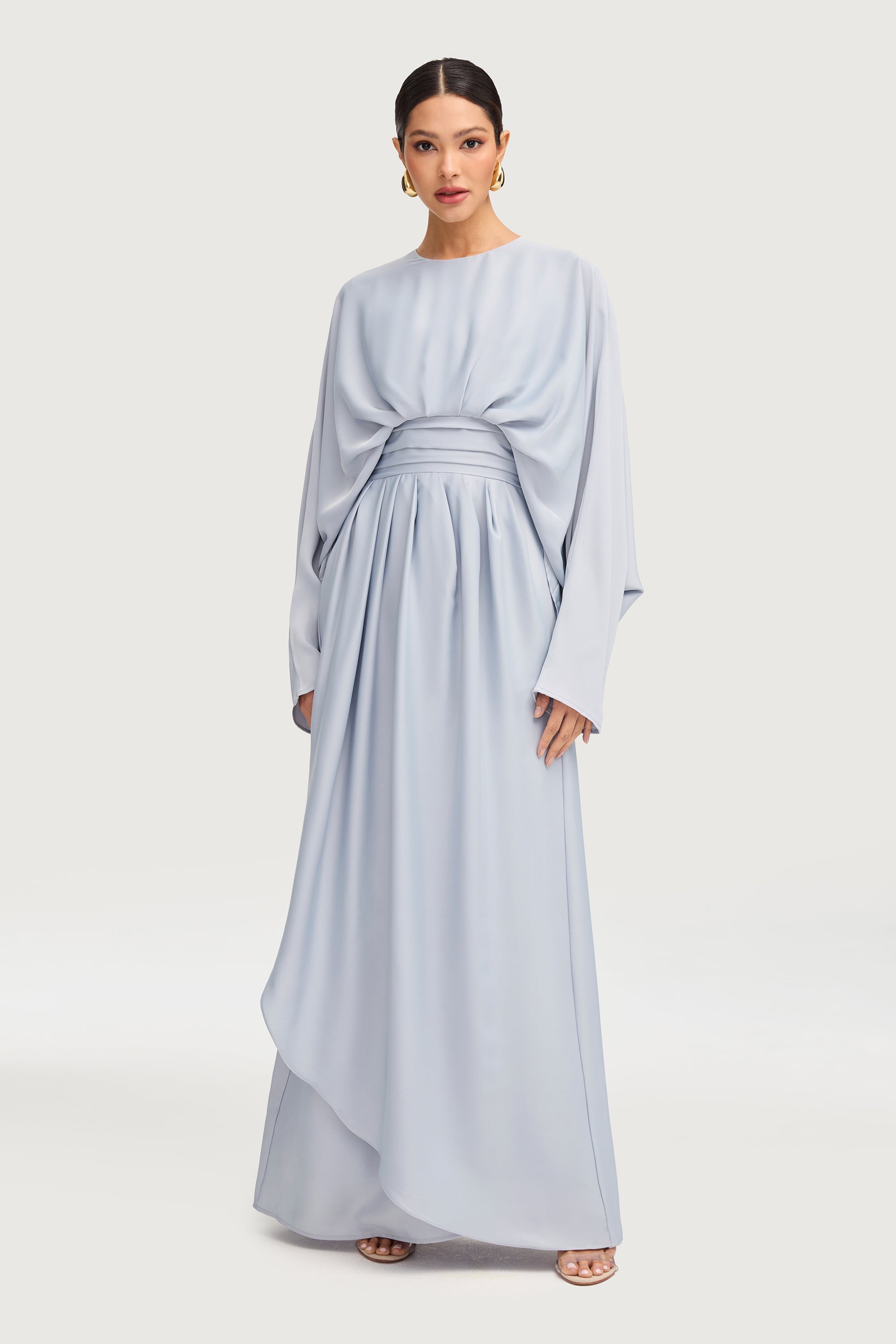 Maleeka Satin Drape Maxi Dress - Pastel Blue Dresses Veiled 