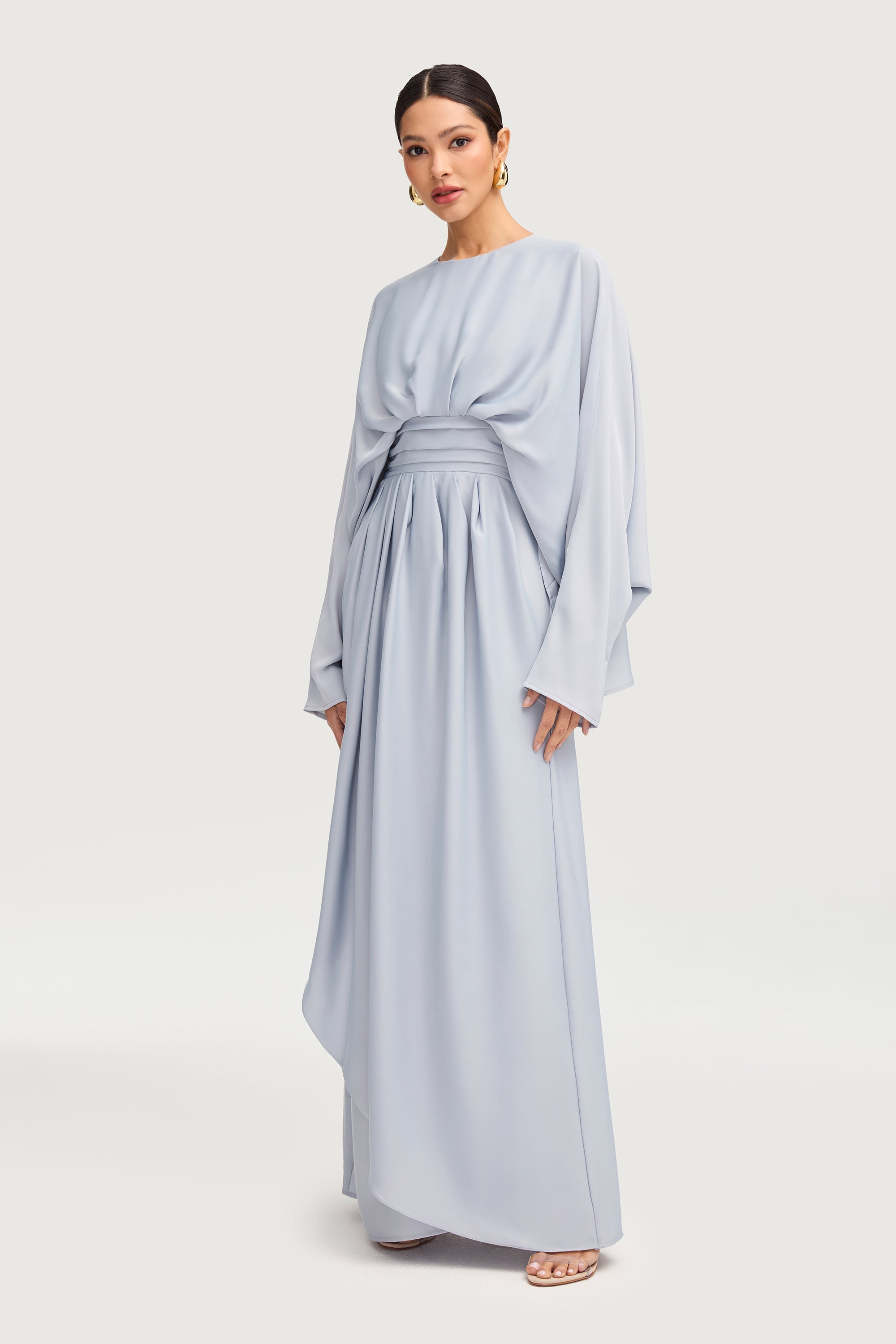 Maleeka Satin Drape Maxi Dress - Pastel Blue Dresses Veiled 