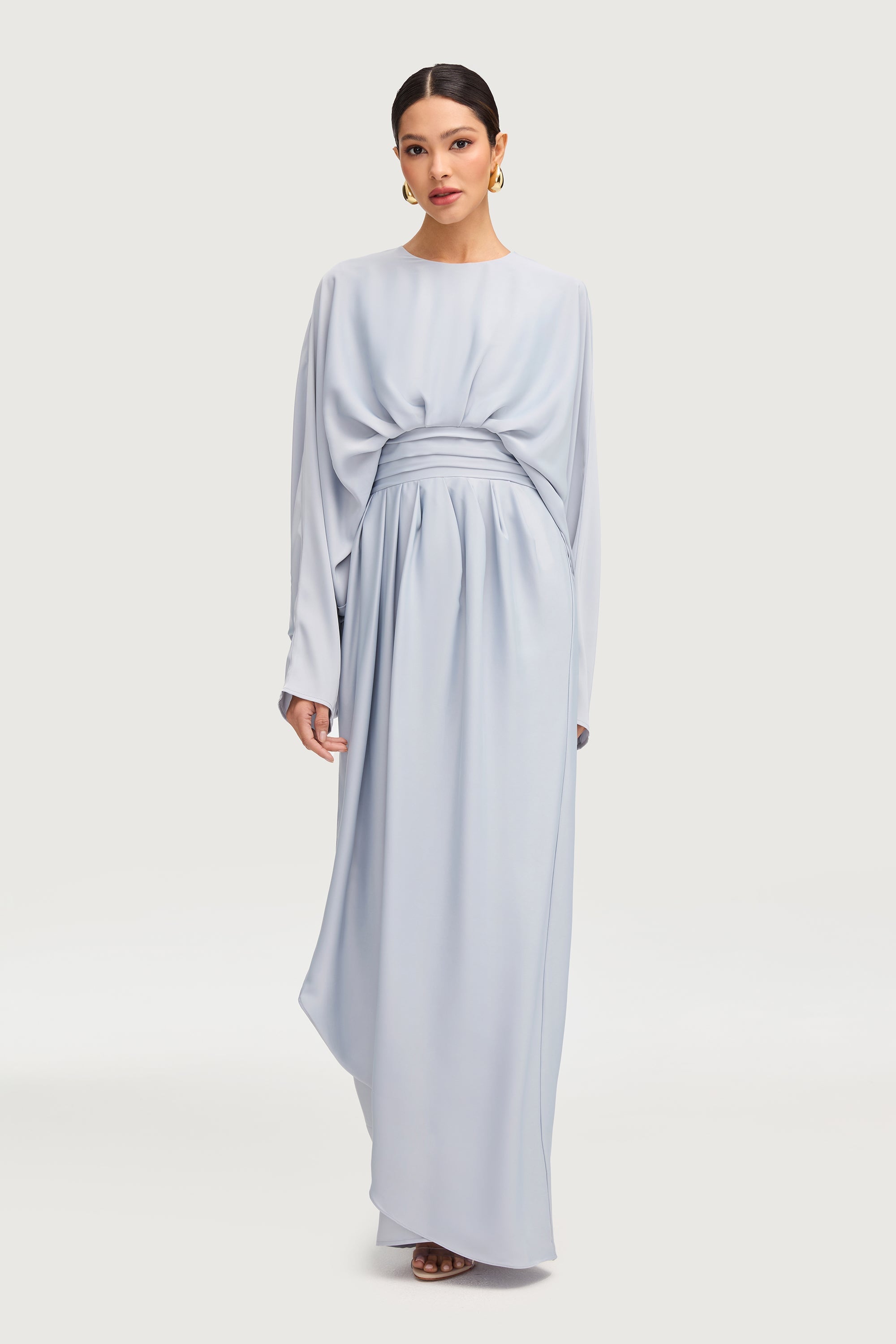 Maleeka Satin Drape Maxi Dress - Pastel Blue Dresses Veiled 