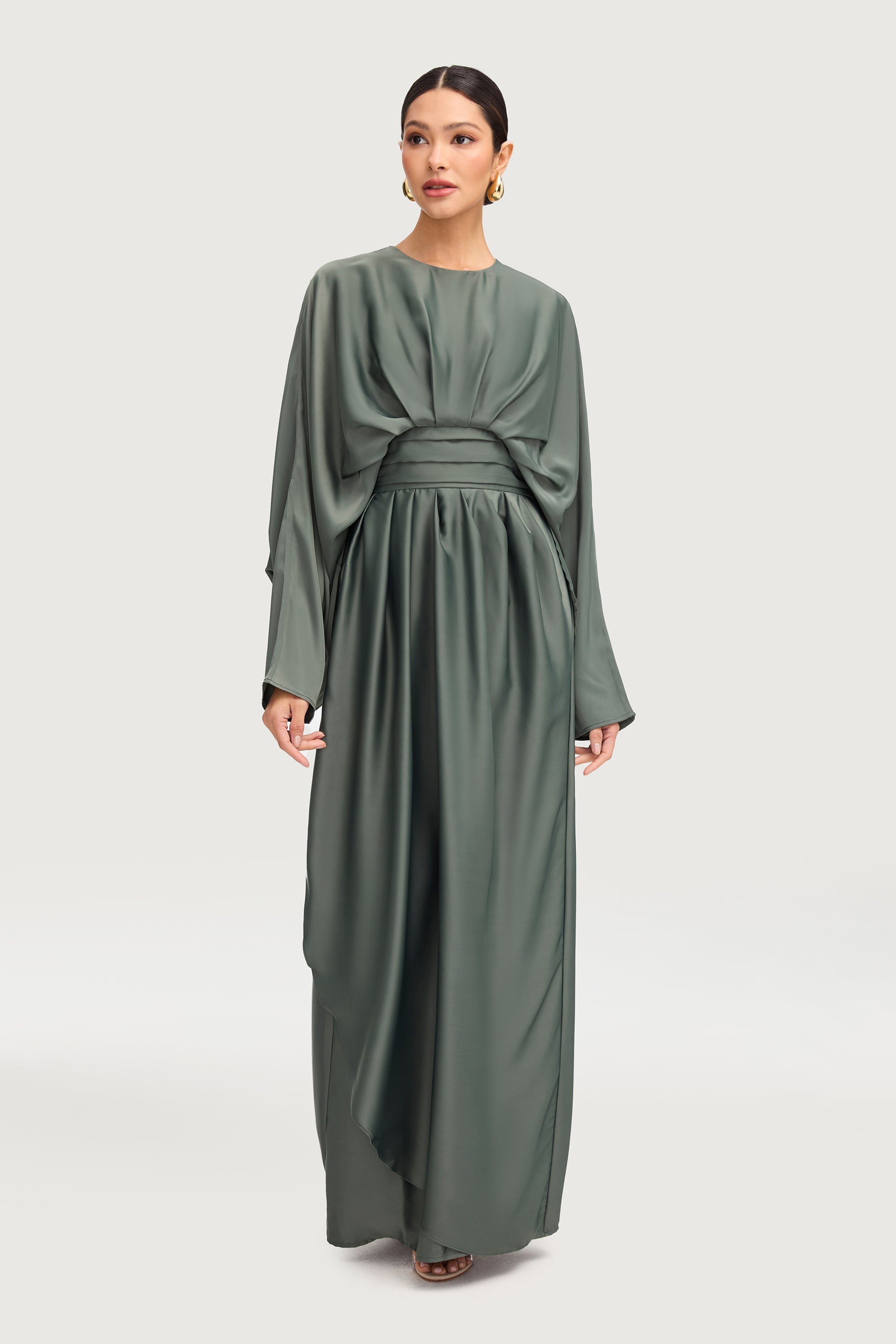 Maleeka Satin Drape Maxi Dress - Sage Dresses Veiled 