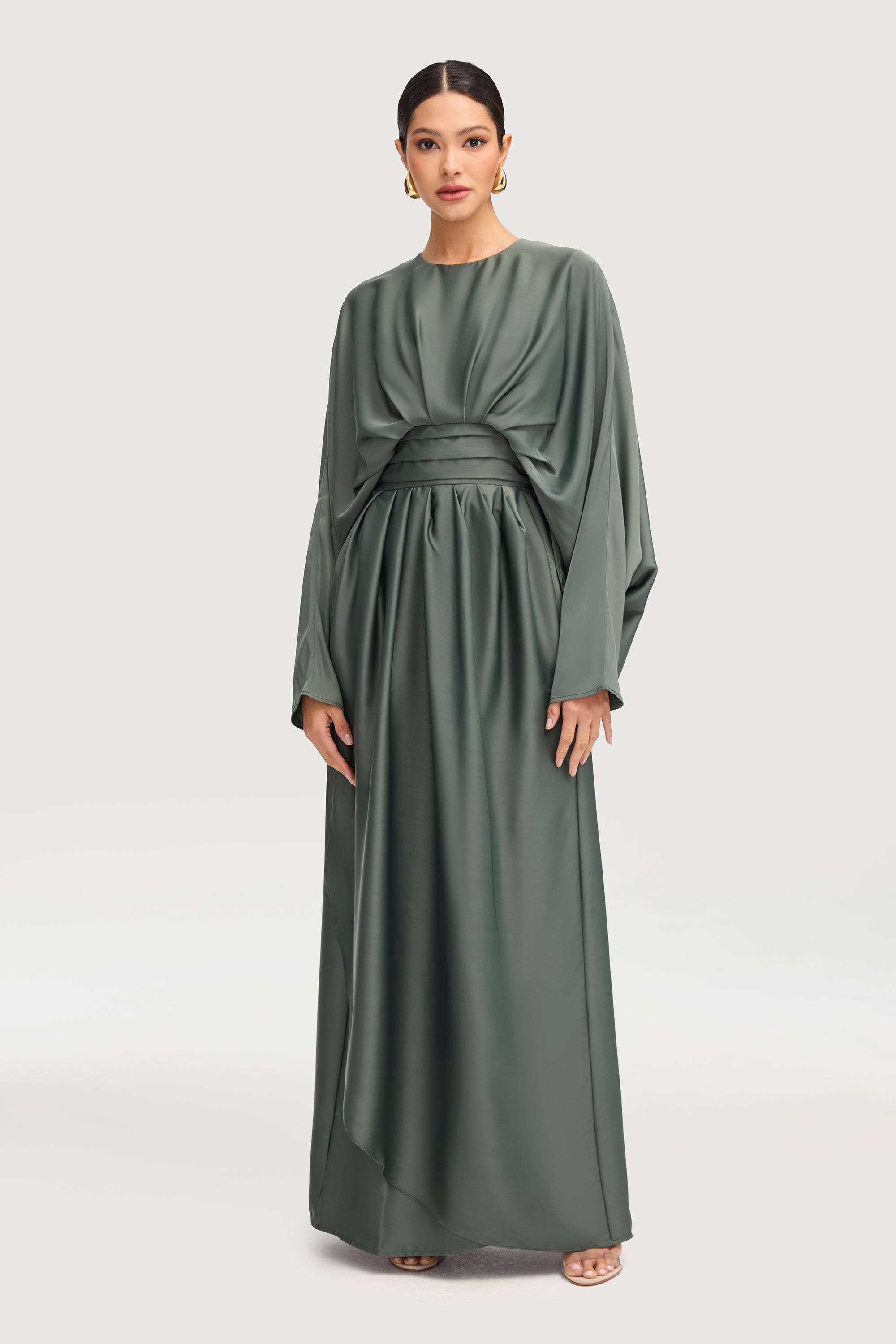 Maleeka Satin Drape Maxi Dress - Sage Dresses Veiled 