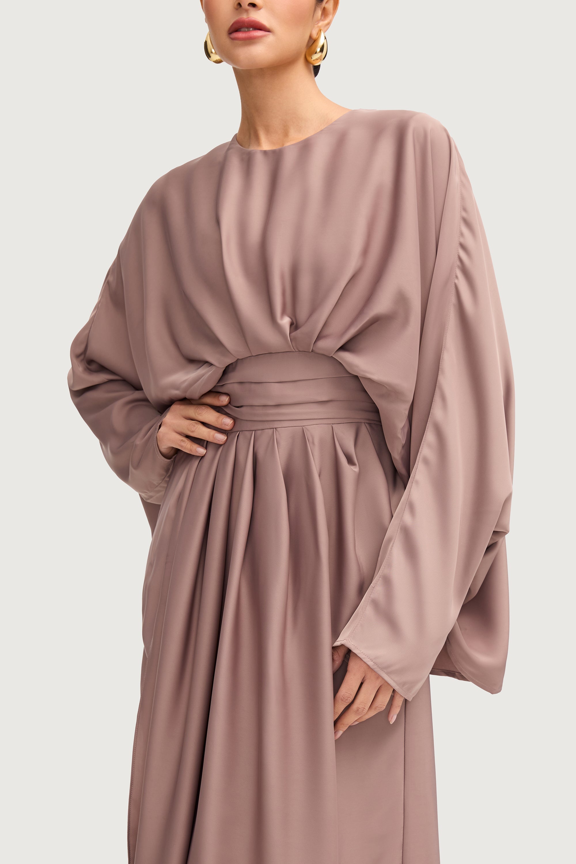 Maleeka Satin Drape Maxi Dress - Truffle Dresses Veiled 