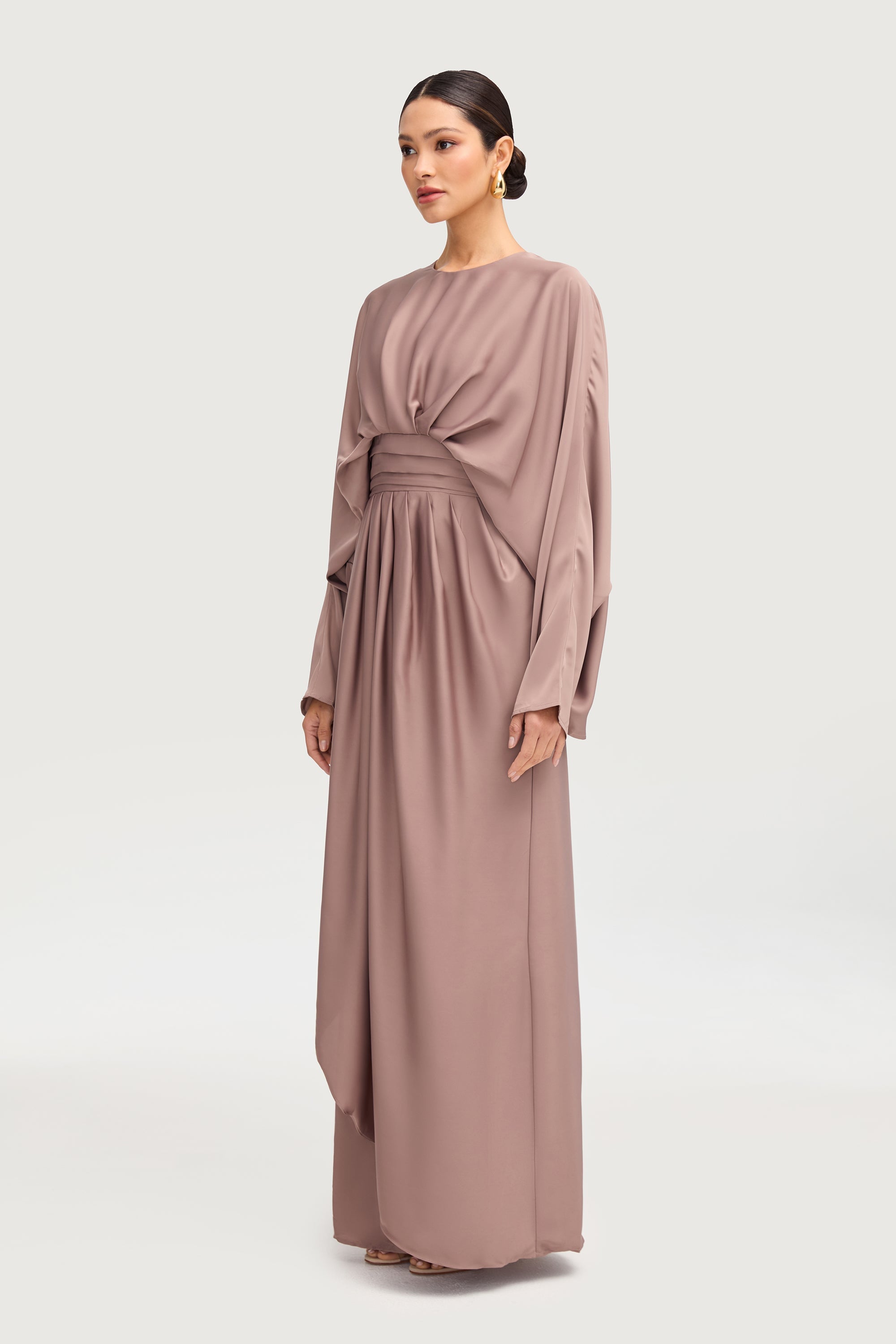 Maleeka Satin Drape Maxi Dress - Truffle Dresses Veiled 