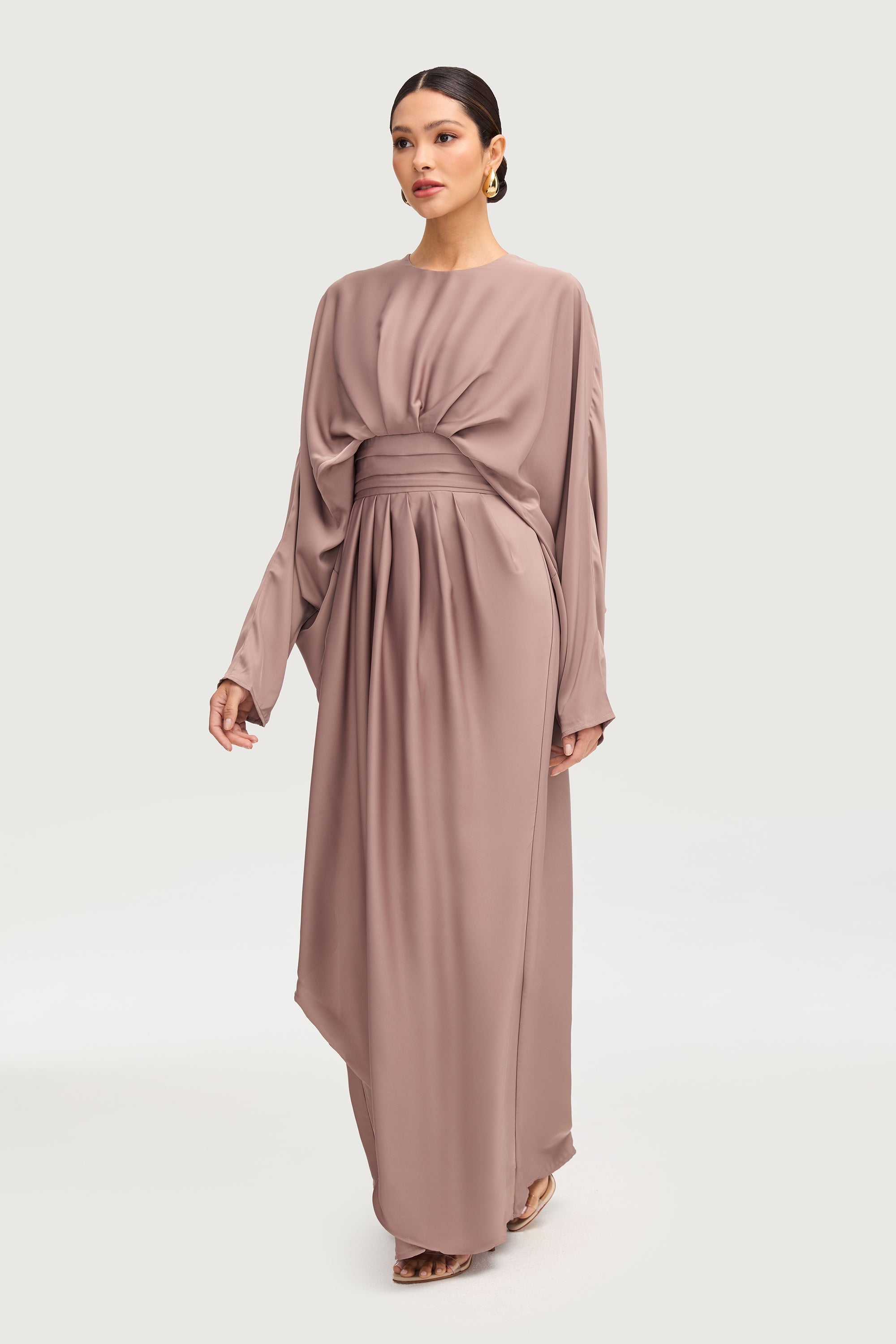 Maleeka Satin Drape Maxi Dress - Truffle Dresses Veiled 