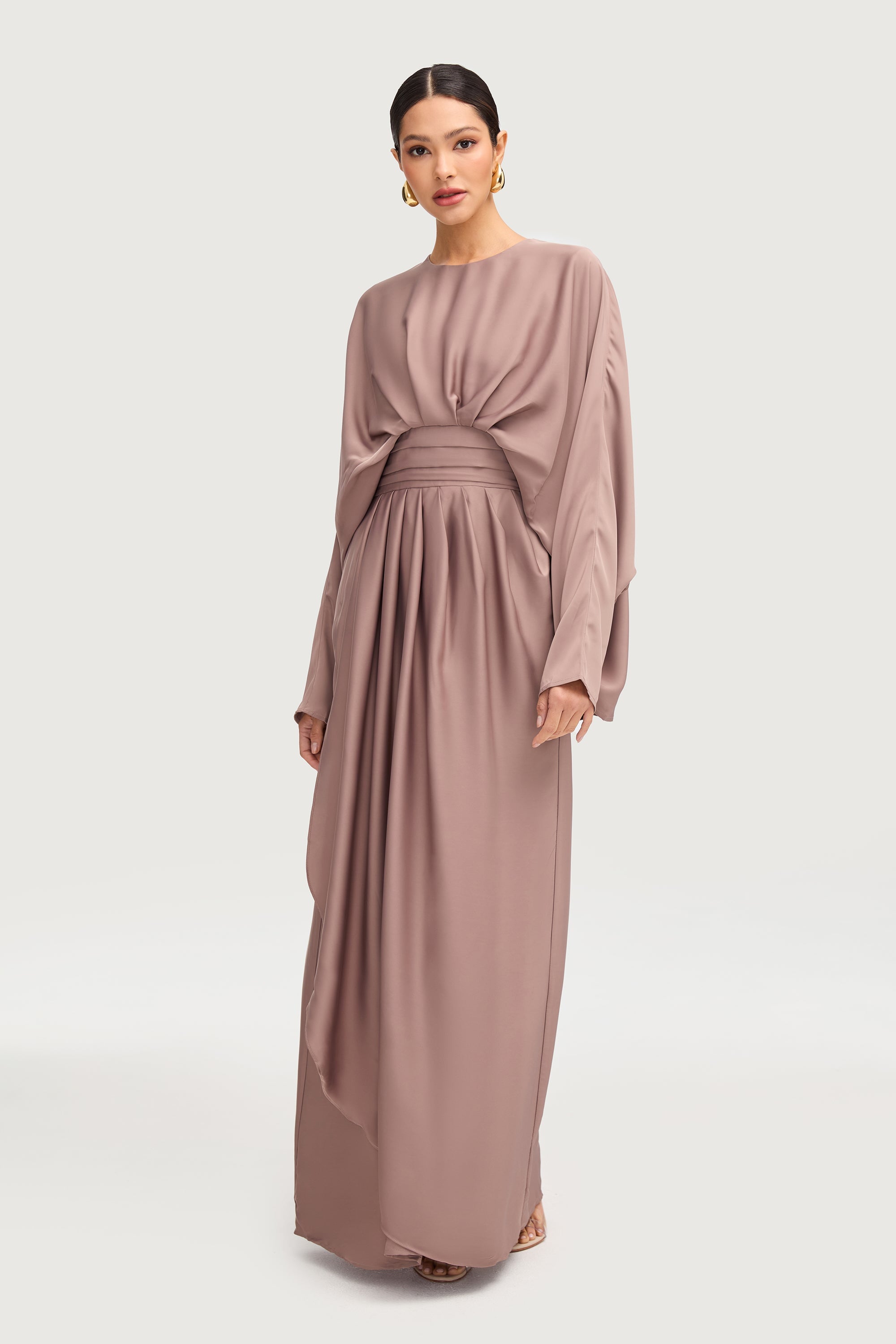 Maleeka Satin Drape Maxi Dress - Truffle Dresses Veiled 