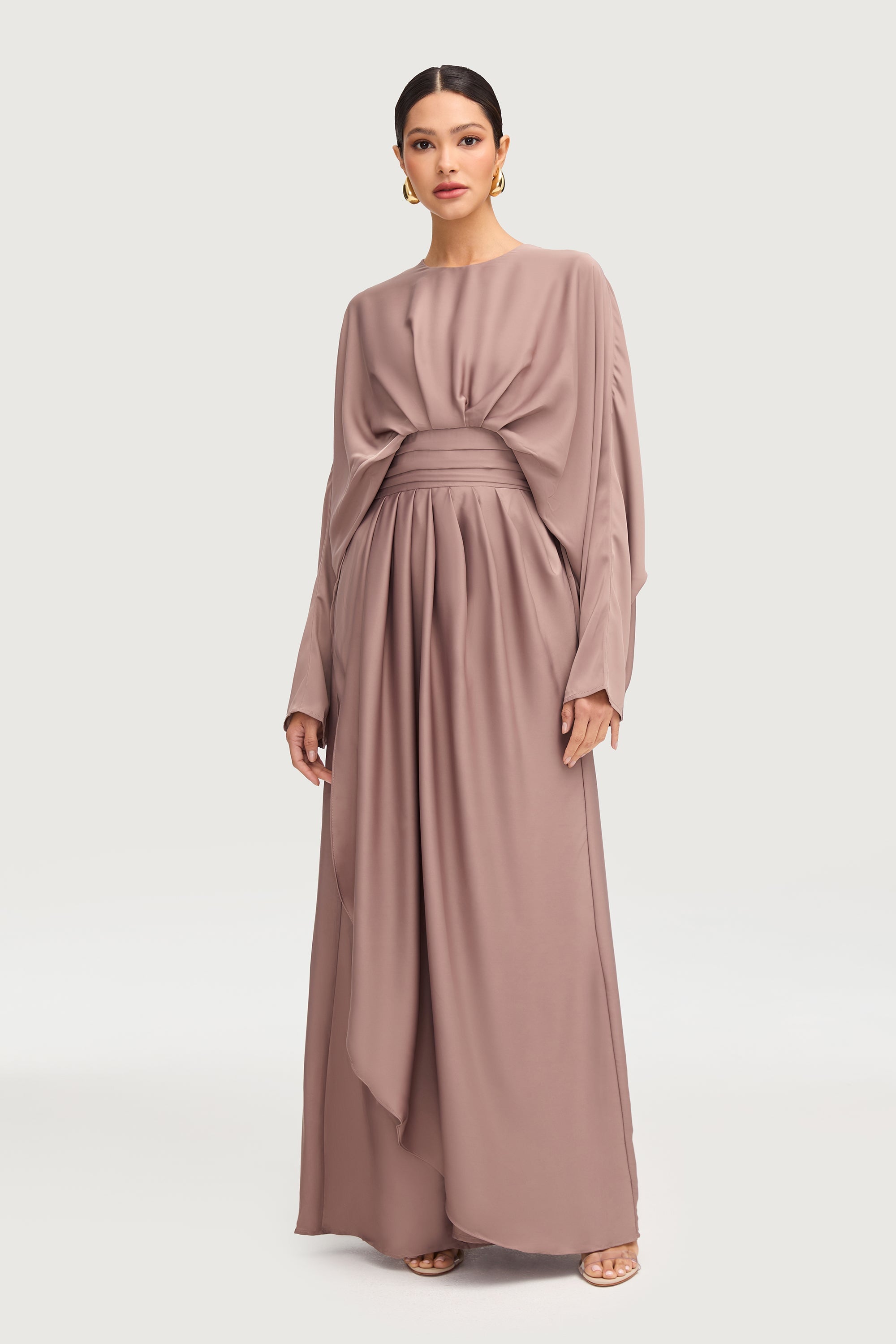 Maleeka Satin Drape Maxi Dress - Truffle Dresses Veiled 