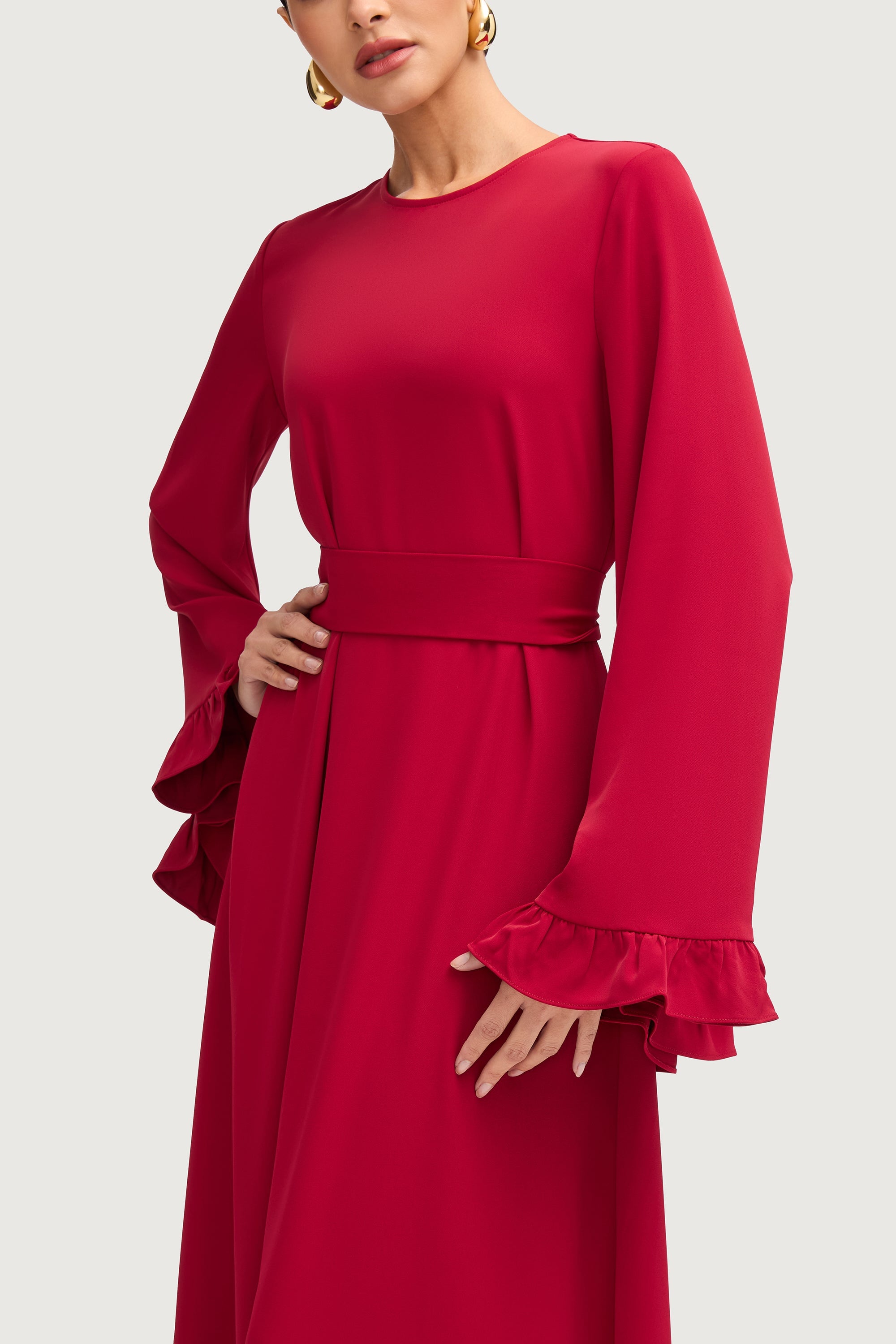 Mariam Ruffle Maxi Dress - Cherry Red Dresses Veiled 