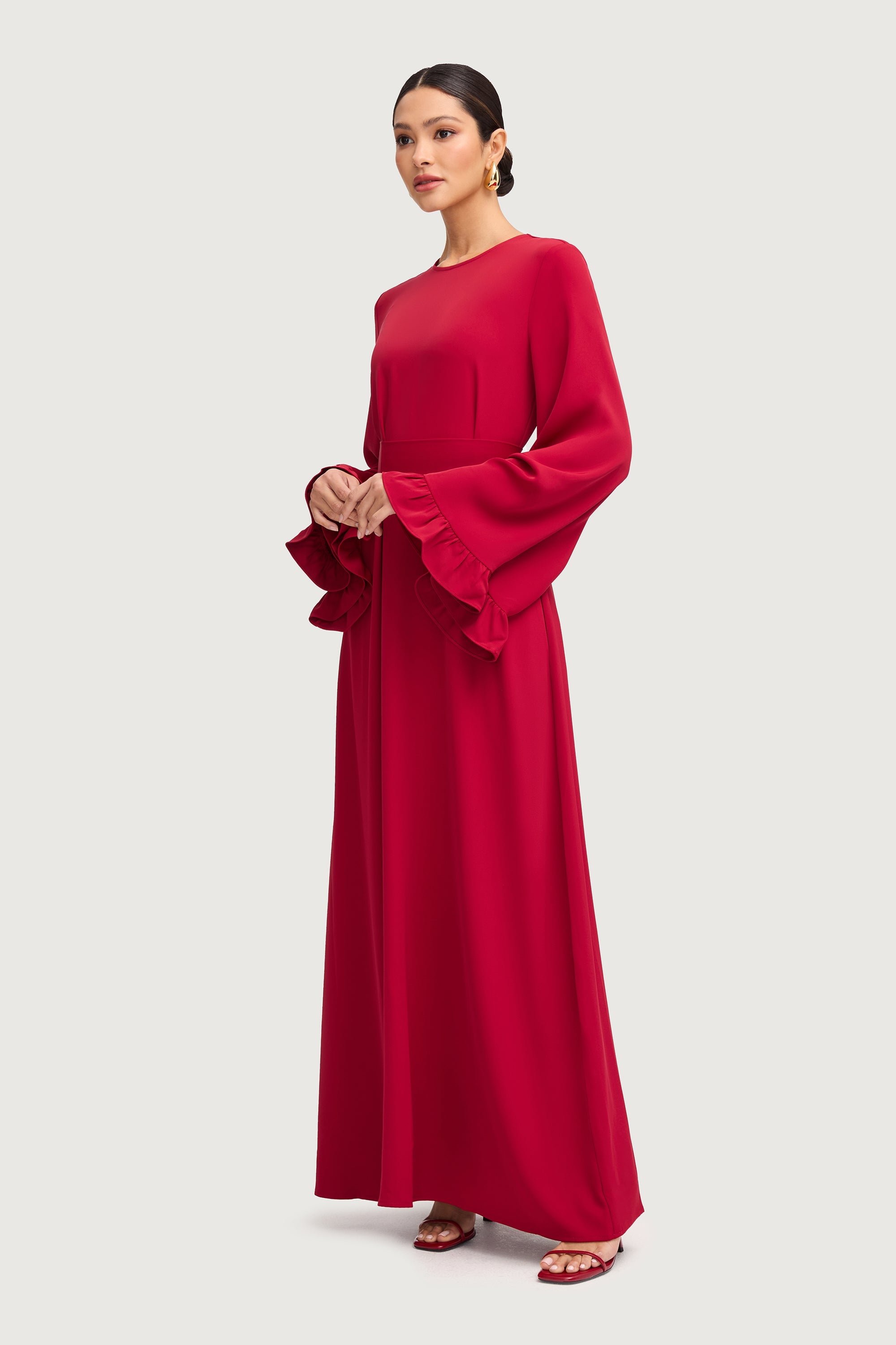 Mariam Ruffle Maxi Dress - Cherry Red Dresses Veiled 