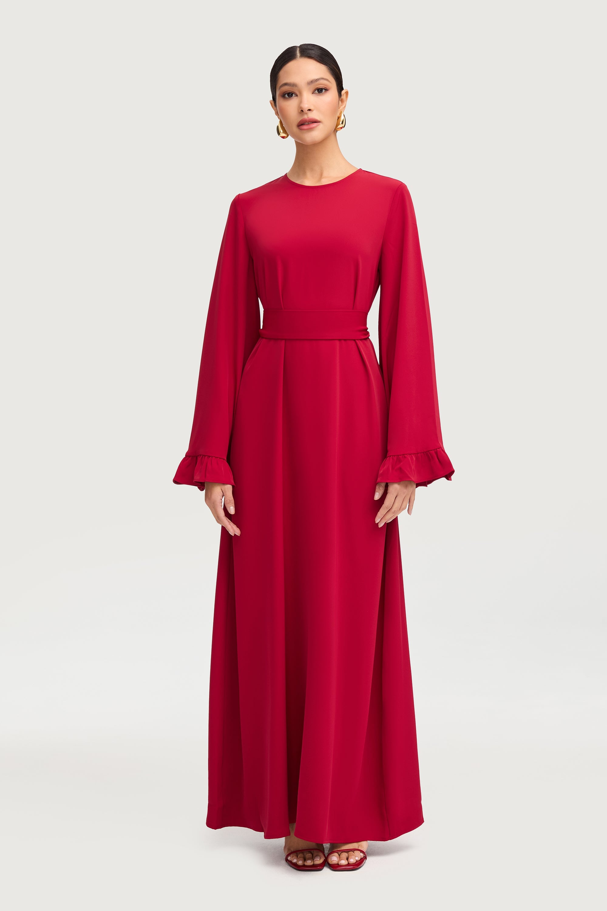 Mariam Ruffle Maxi Dress - Cherry Red Dresses Veiled 