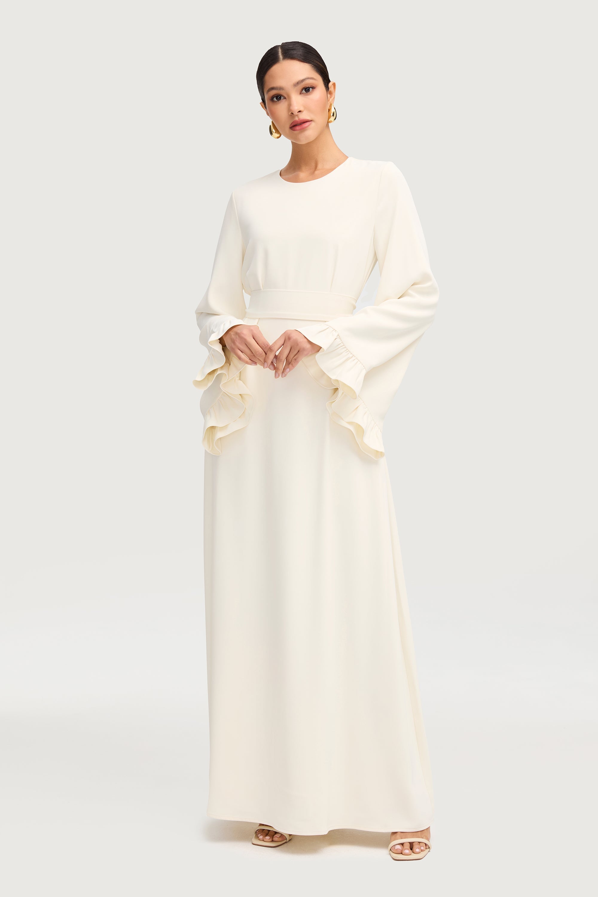 Mariam Ruffle Maxi Dress - Off White Dresses Veiled 