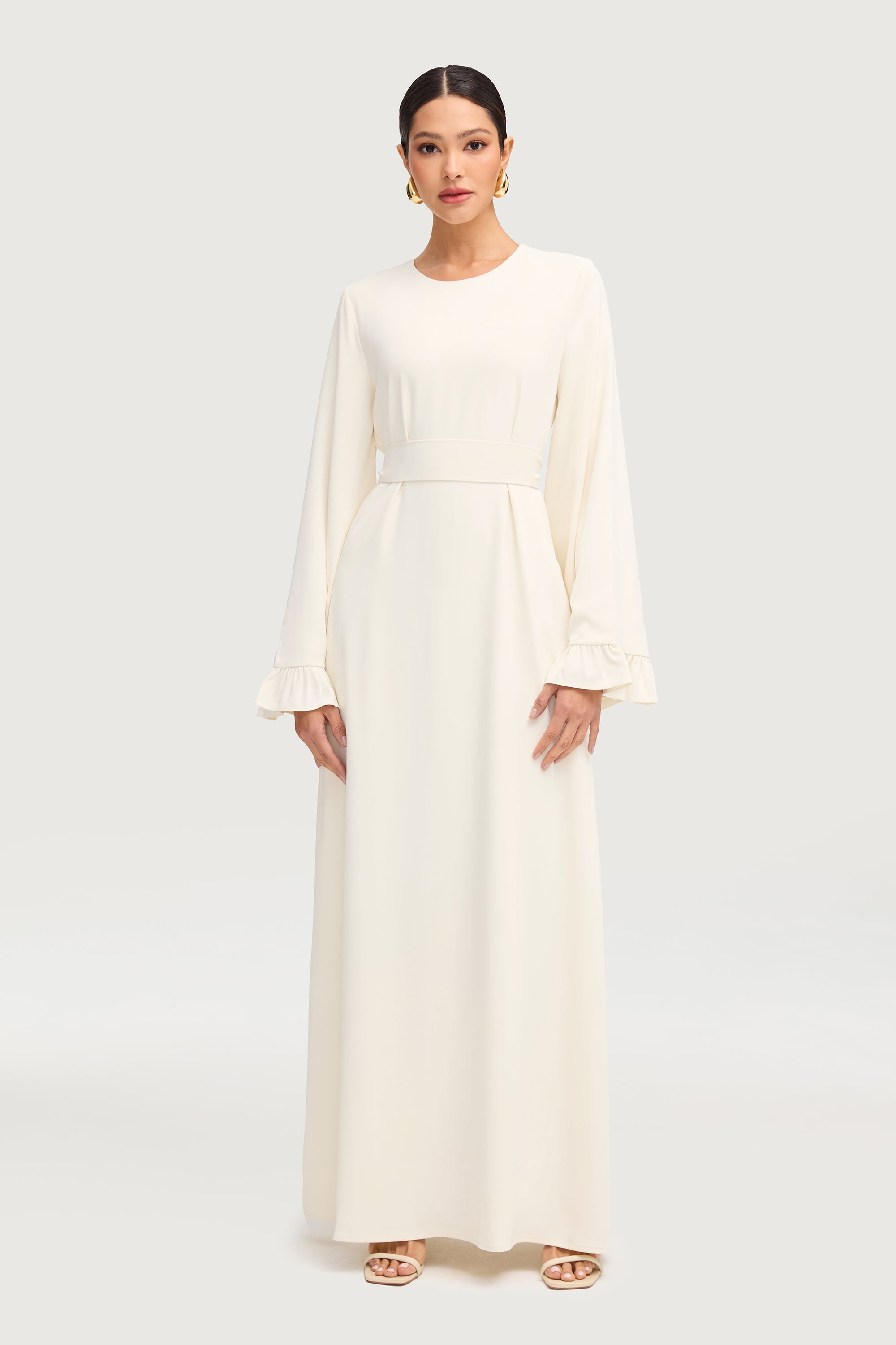 Mariam Ruffle Maxi Dress - Off White Dresses Veiled 