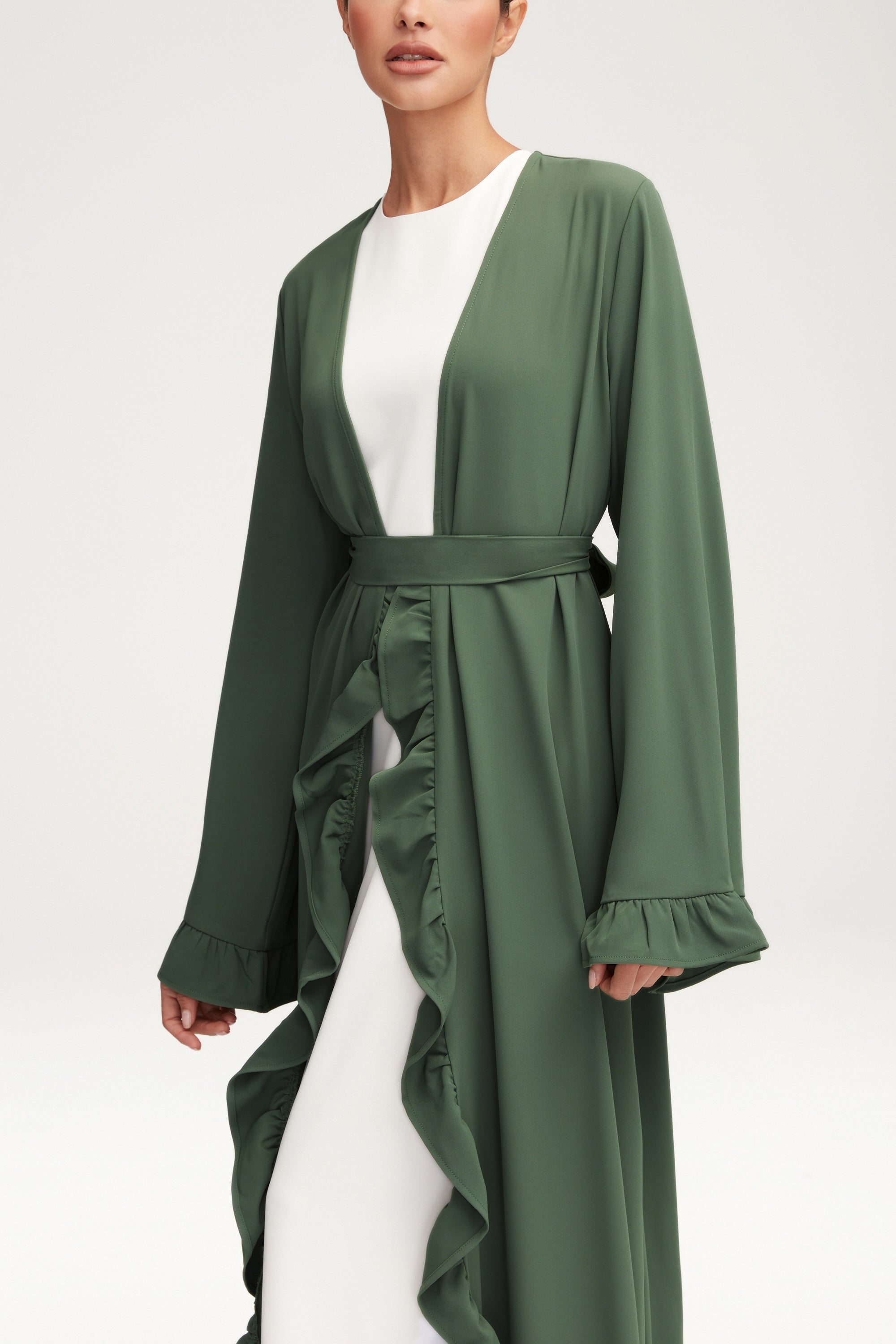 Mariam Ruffle Open Abaya - Dark Forest Clothing Veiled 