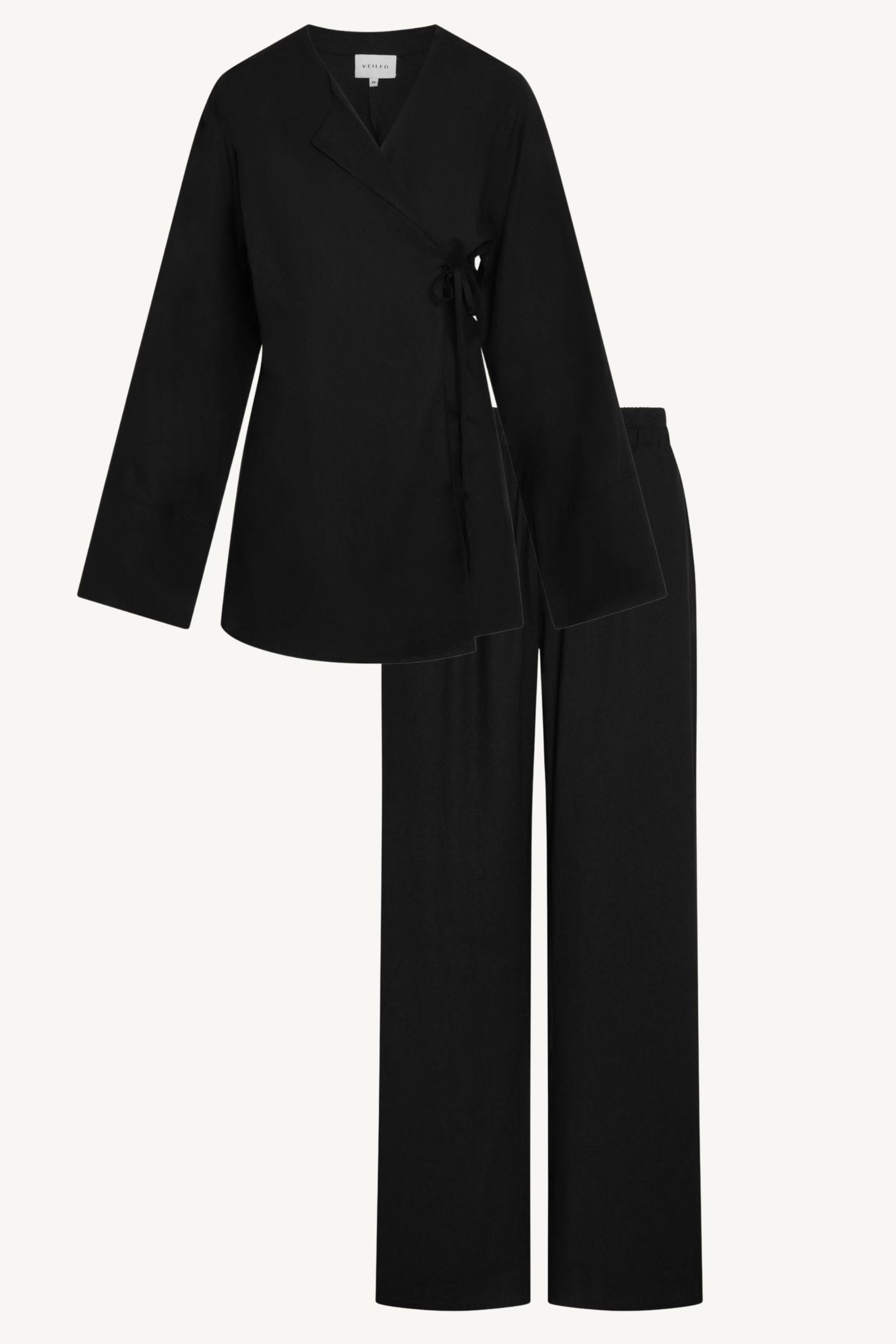 Maya Linen Matching Top & Pants Set - Black Abayas Veiled 