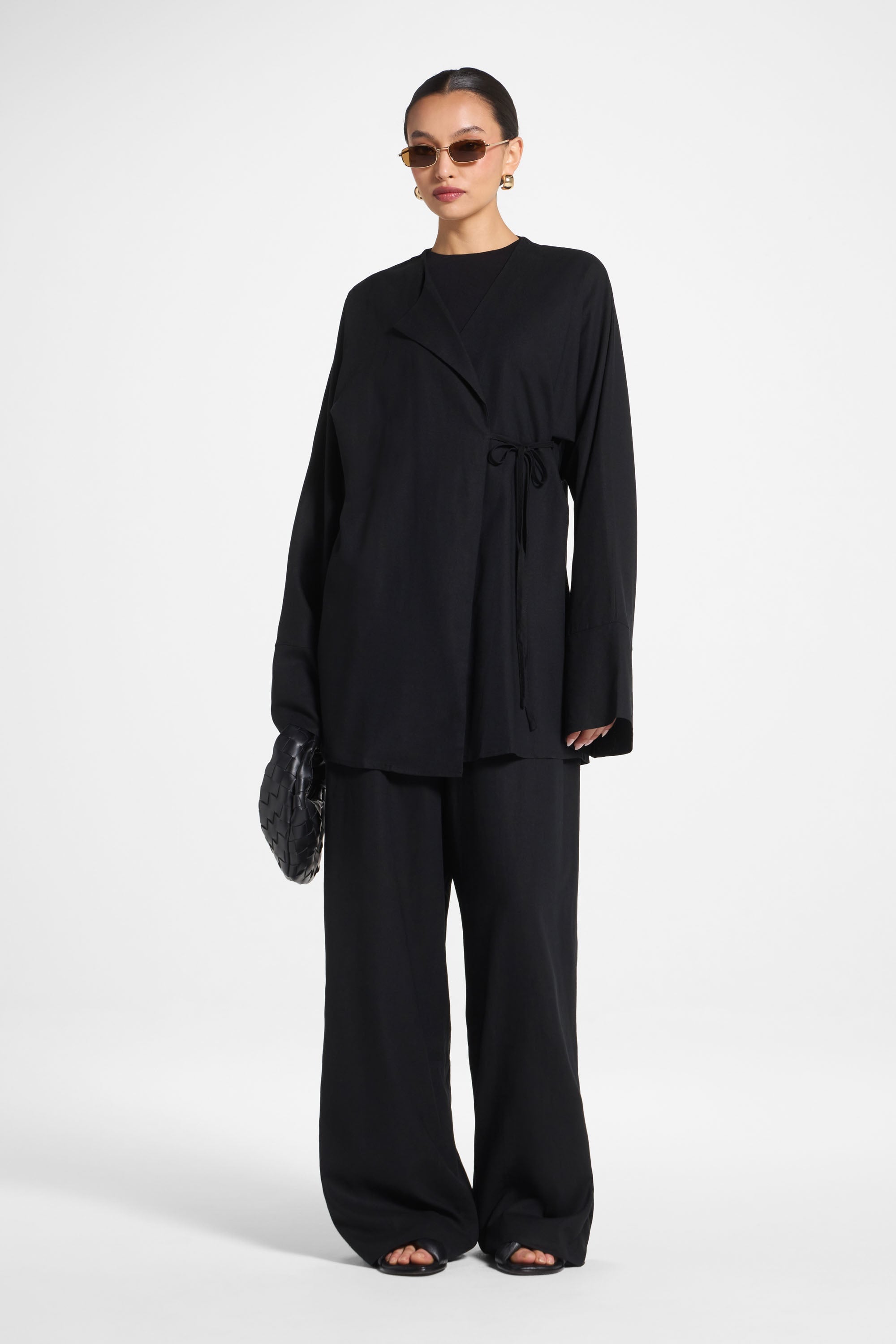 Maya Linen Matching Top & Pants Set - Black Abayas Veiled 