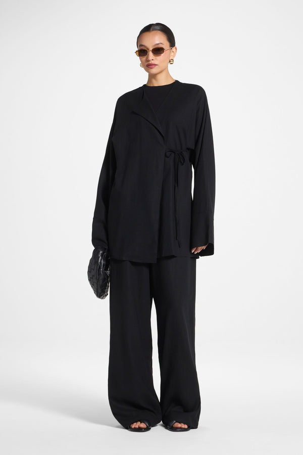 Maya Linen Matching Top & Pants Set - Black Abayas Veiled 