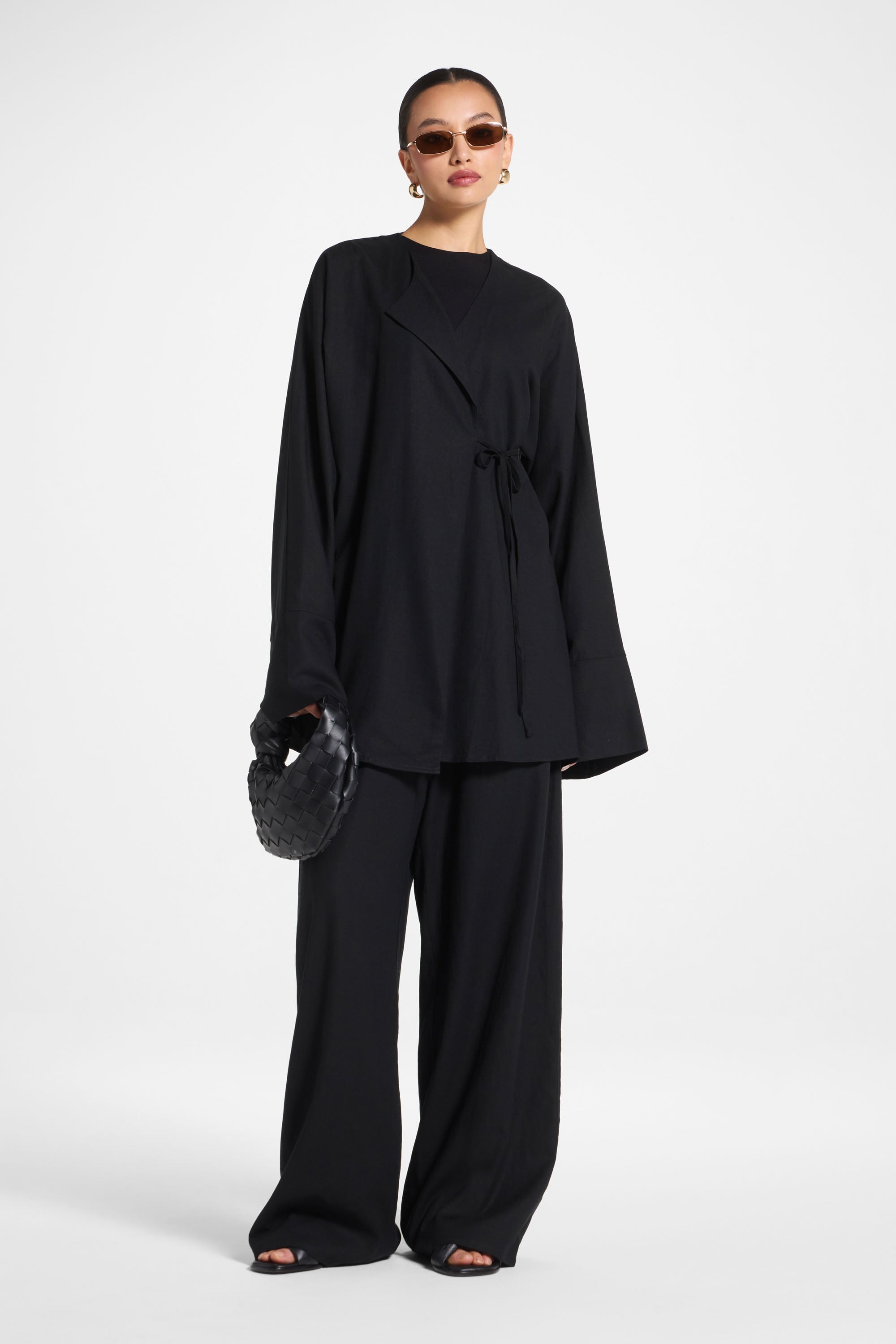 Maya Linen Matching Top & Pants Set - Black Abayas Veiled 