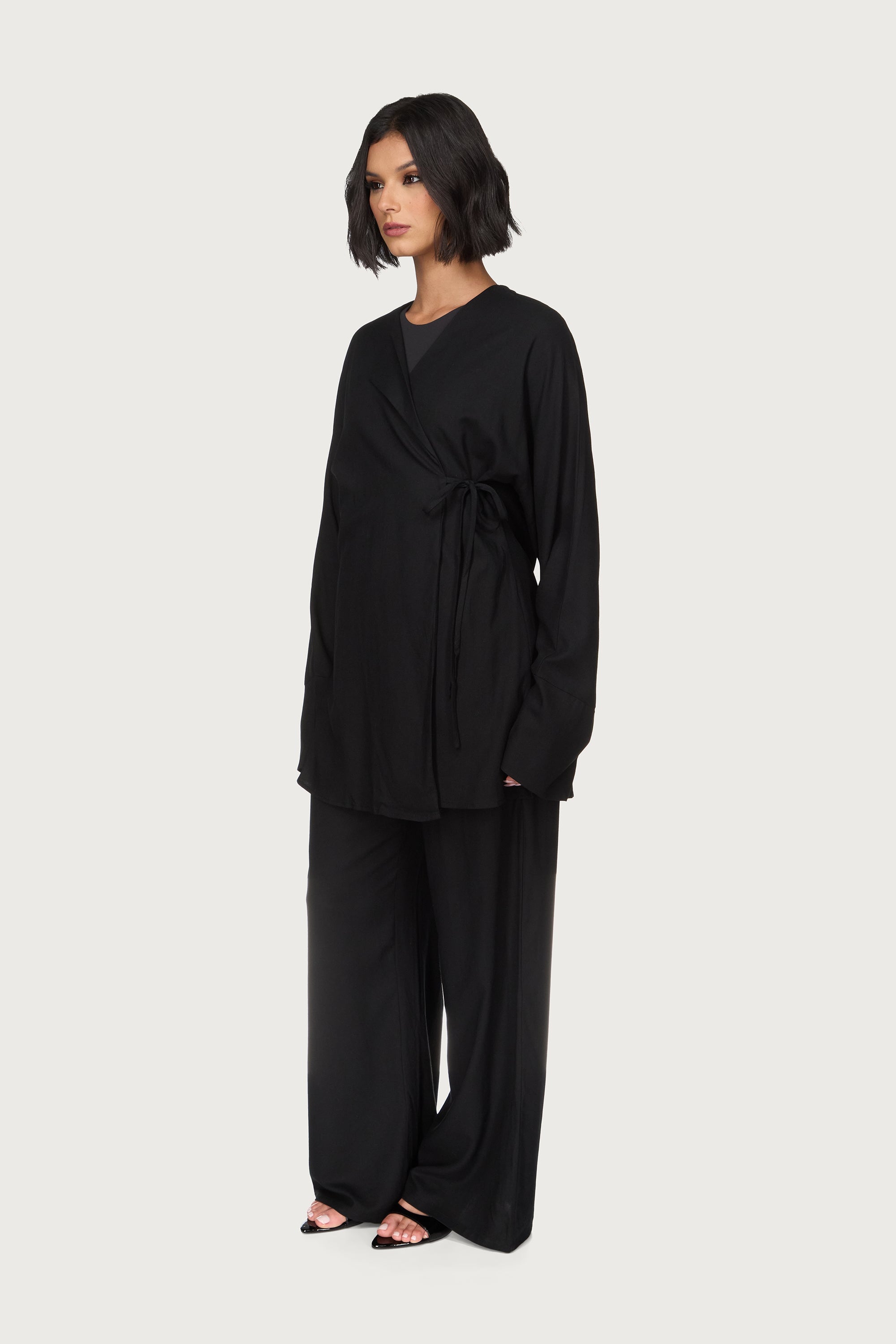 Maya Linen Matching Top & Pants Set - Black